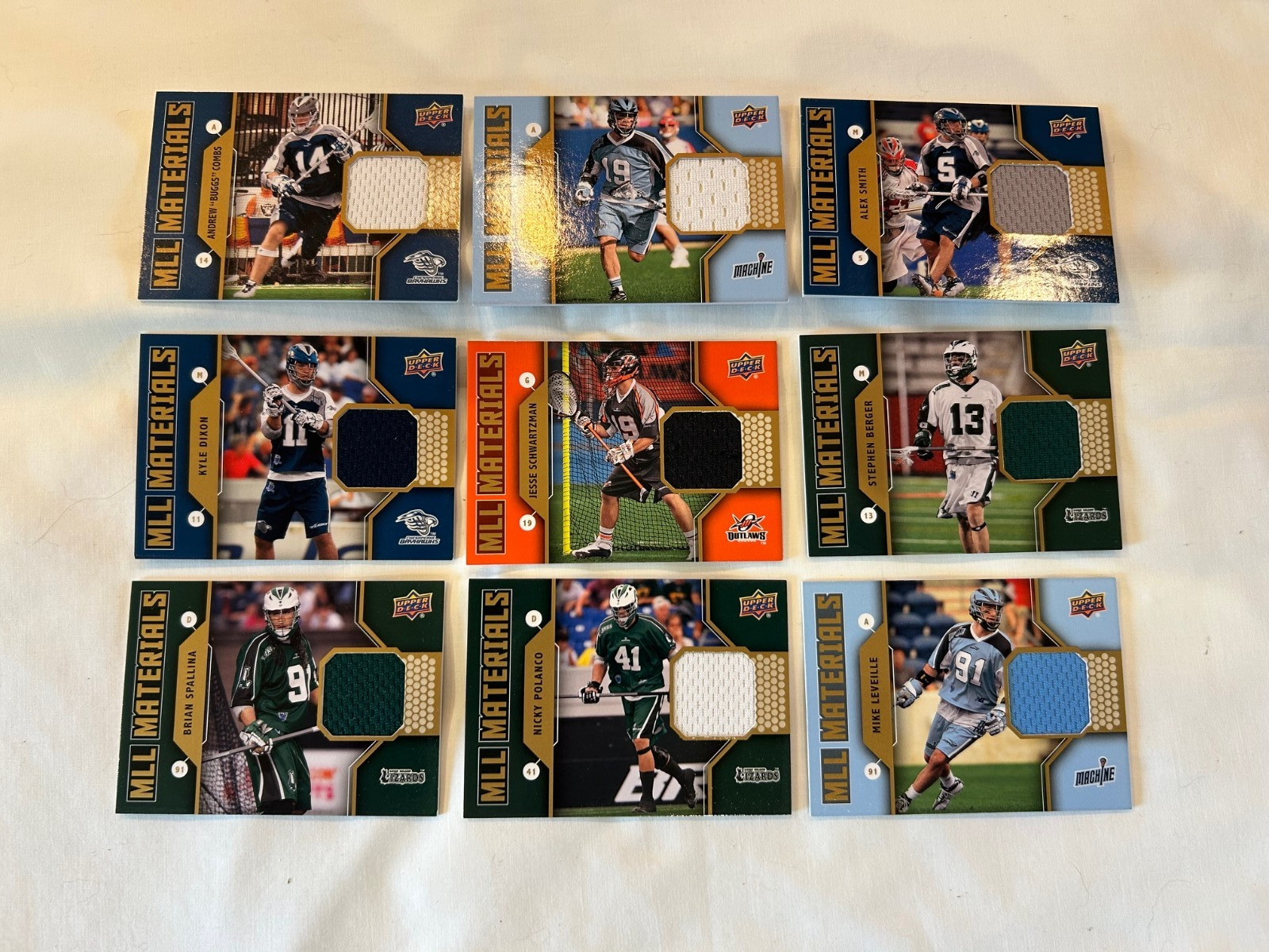 Lot of 9 Different 2011 Upper Deck MLL Materials Lacrosse Relics jersey