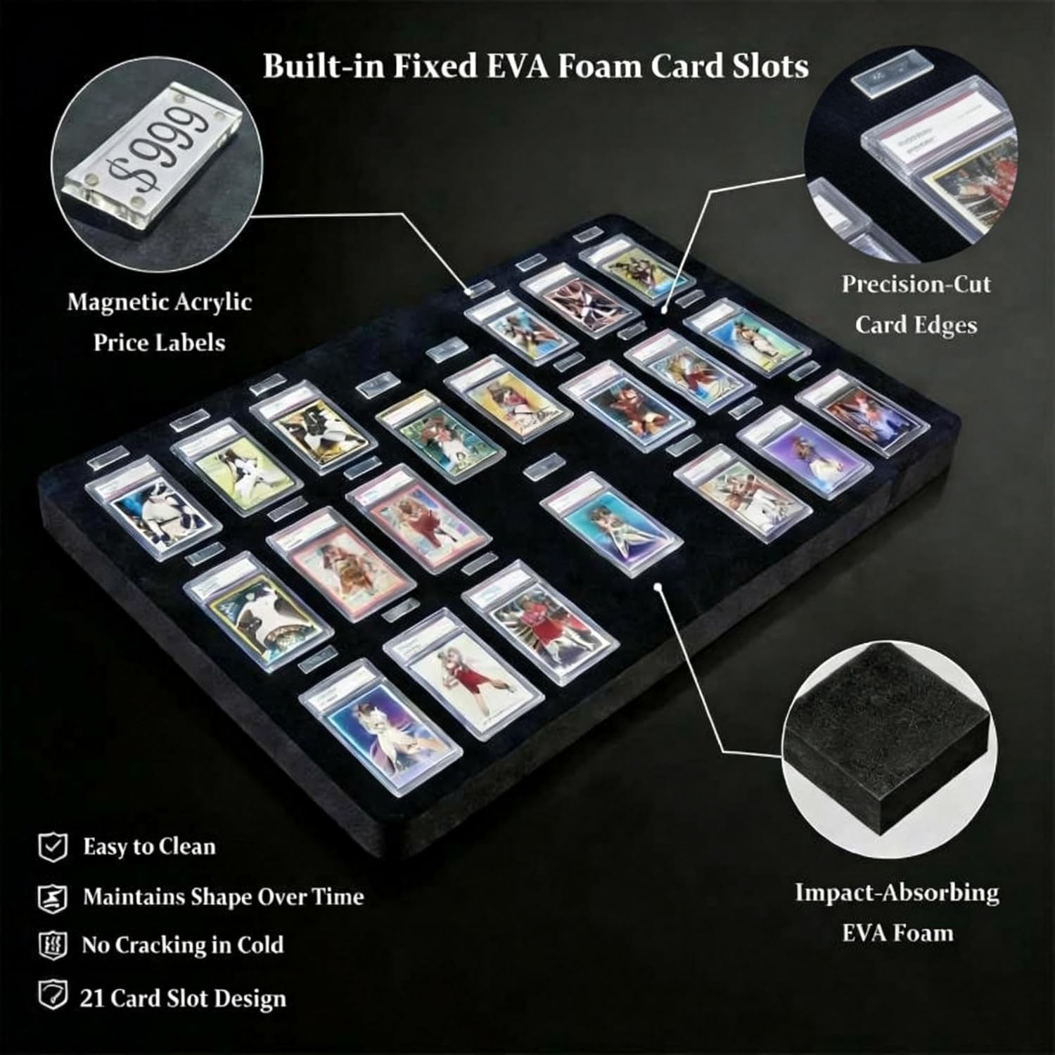 Large Lockable Aluminum Display Case with LED Lights for Trading Cards