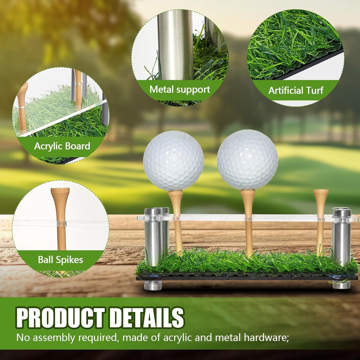 Golf Ball Display Case with Black Base and Acrylic Stand for Office Decor
