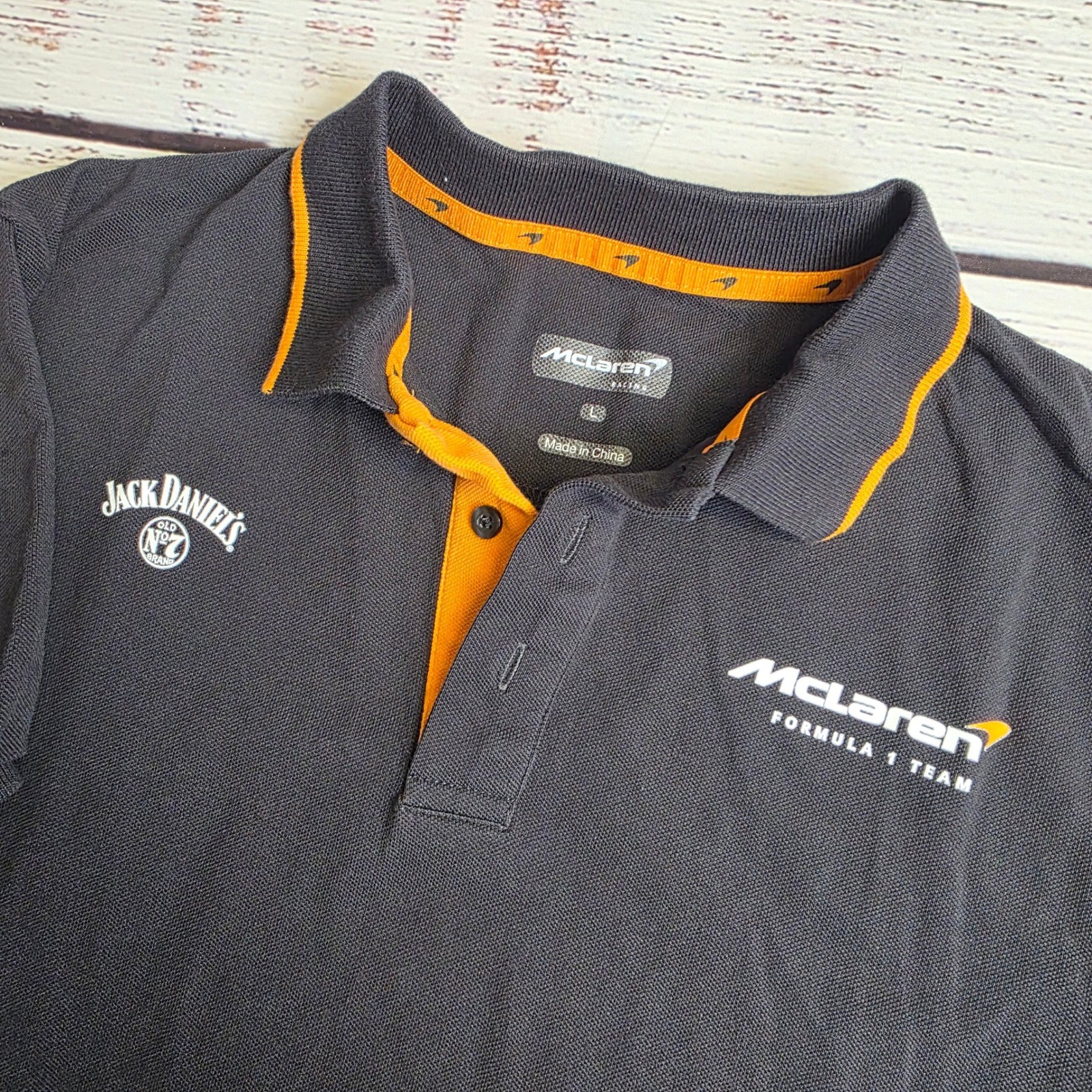 McLaren Formula 1 Team Polo Shirt Grey Orange Jack Daniels Womens Medium GB18401