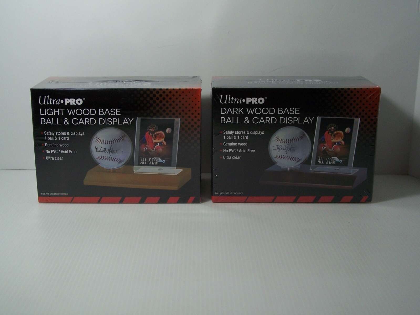 Ultra Pro Light or Dark Wood Base Ball and Card Holder Holds 1 Card and 1 Ball