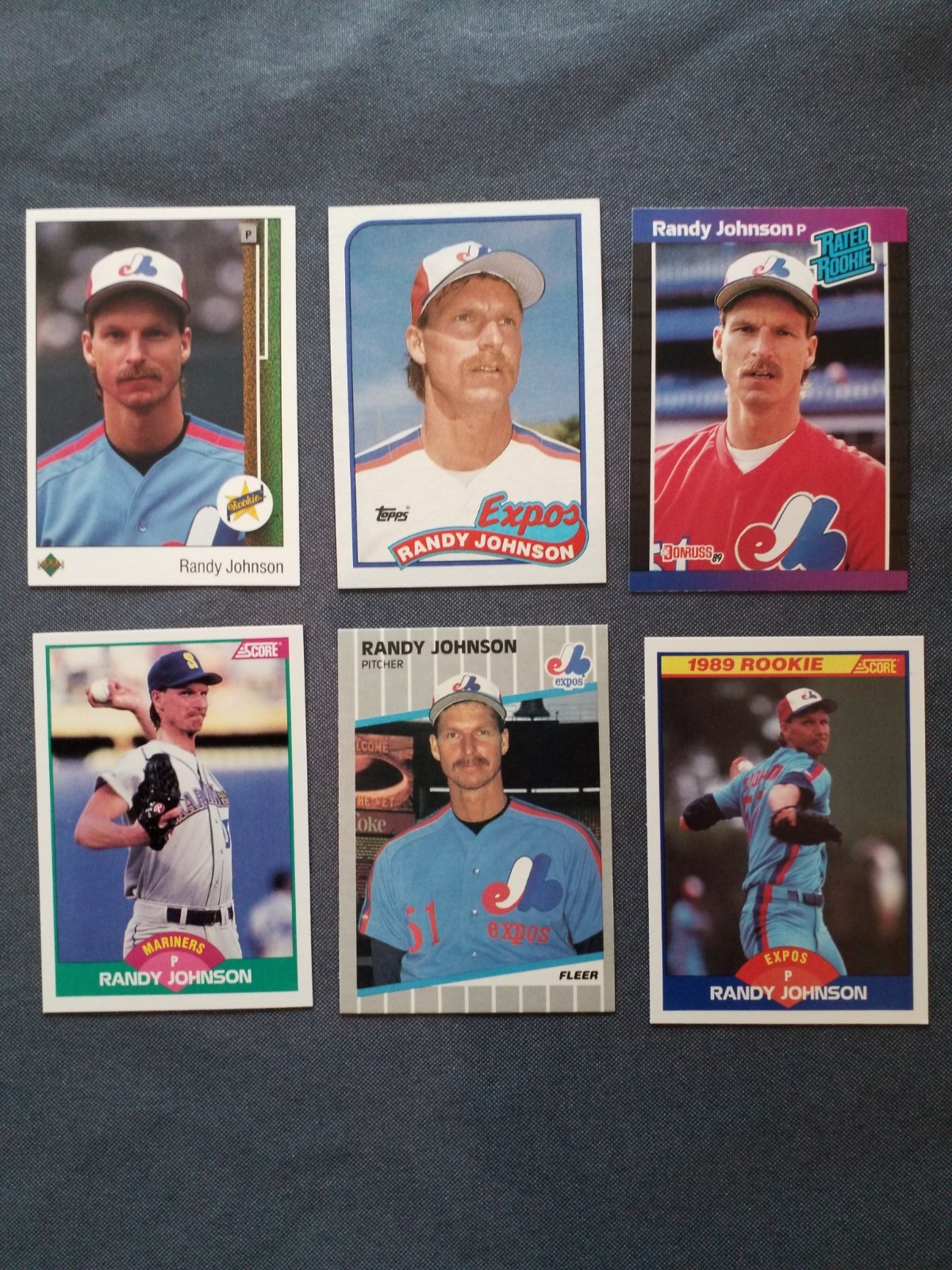 6 Card RANDY JOHNSON rookie Lot 1989 UpperDeck, Topps, Fleer, Donruss, Score