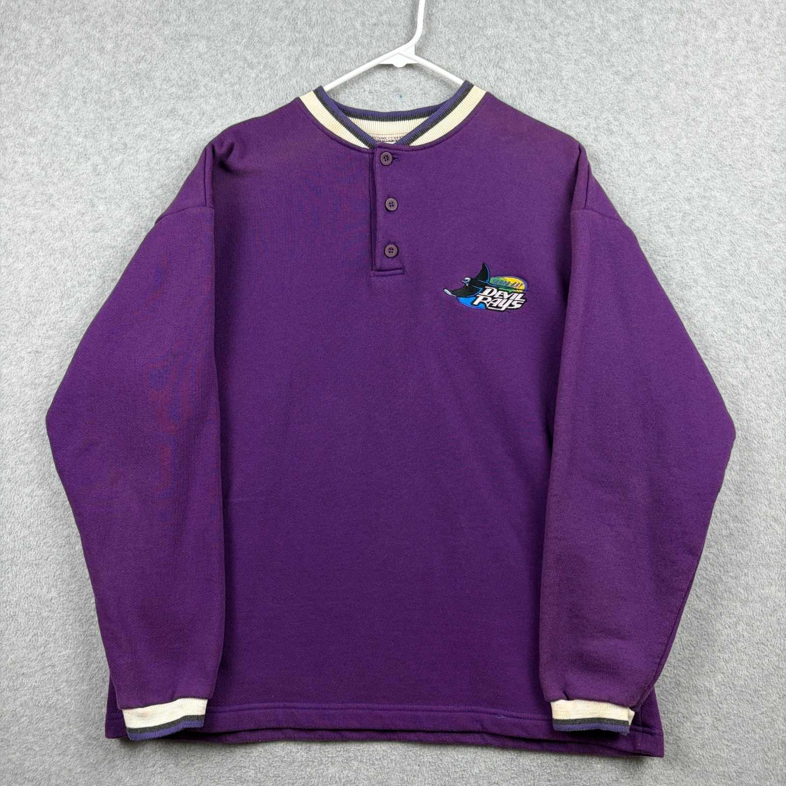 Vintage Tampa Bay Devil Rays Sweatshirt Mens XL Purple Henley Pullover 90s MLB
