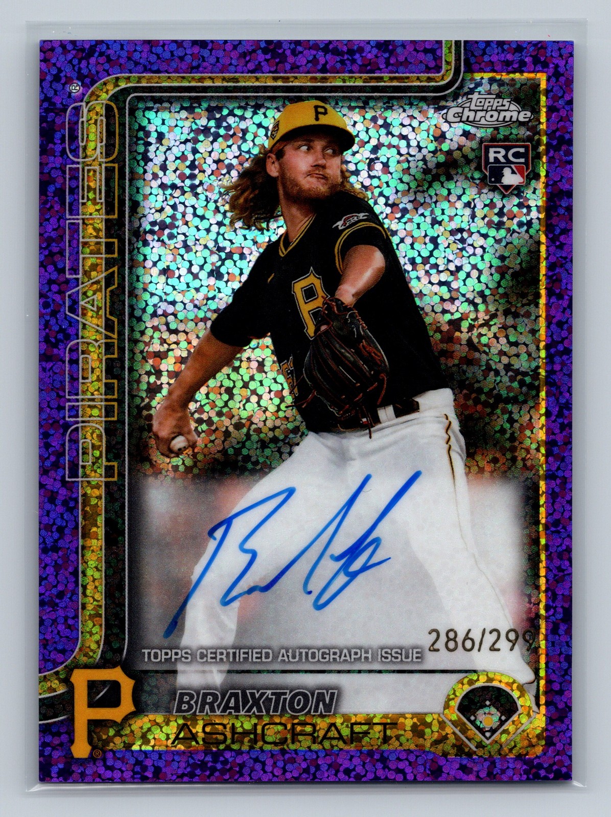 2025 Topps Chrome Update Braxton Ashcraft Chrome Update Auto Purple Speckle /299