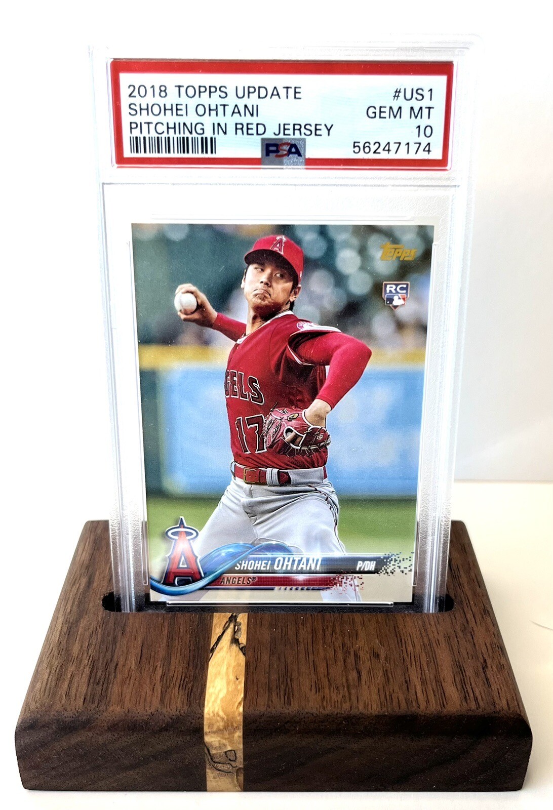 PSA Graded Trading Card Display Stand Butcher Block Stand Walnut & Maple