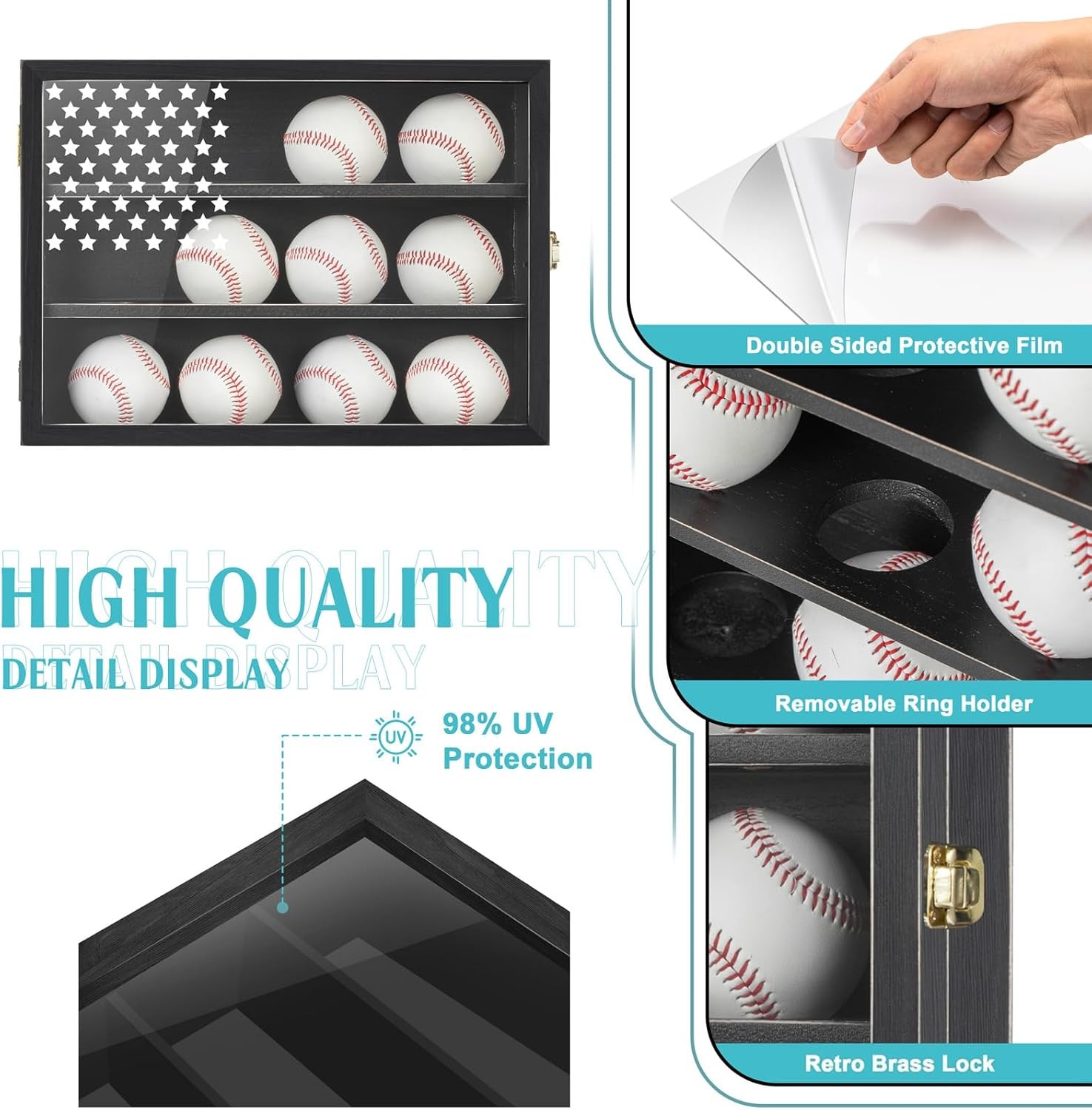 Retro Baseball Display Case Holds 12 Balls, 11″X16″ Baseball Storage Box with HD