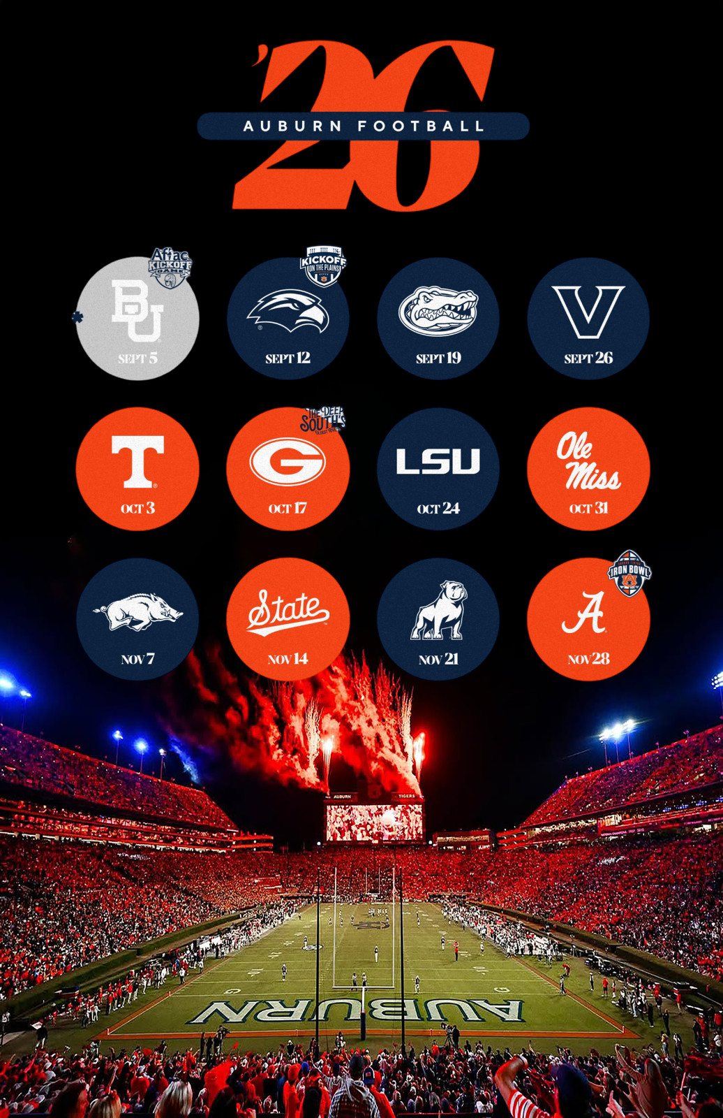2026 SEC Team Football Schedule Poster Multiple Sizes Any Team (You Choose)