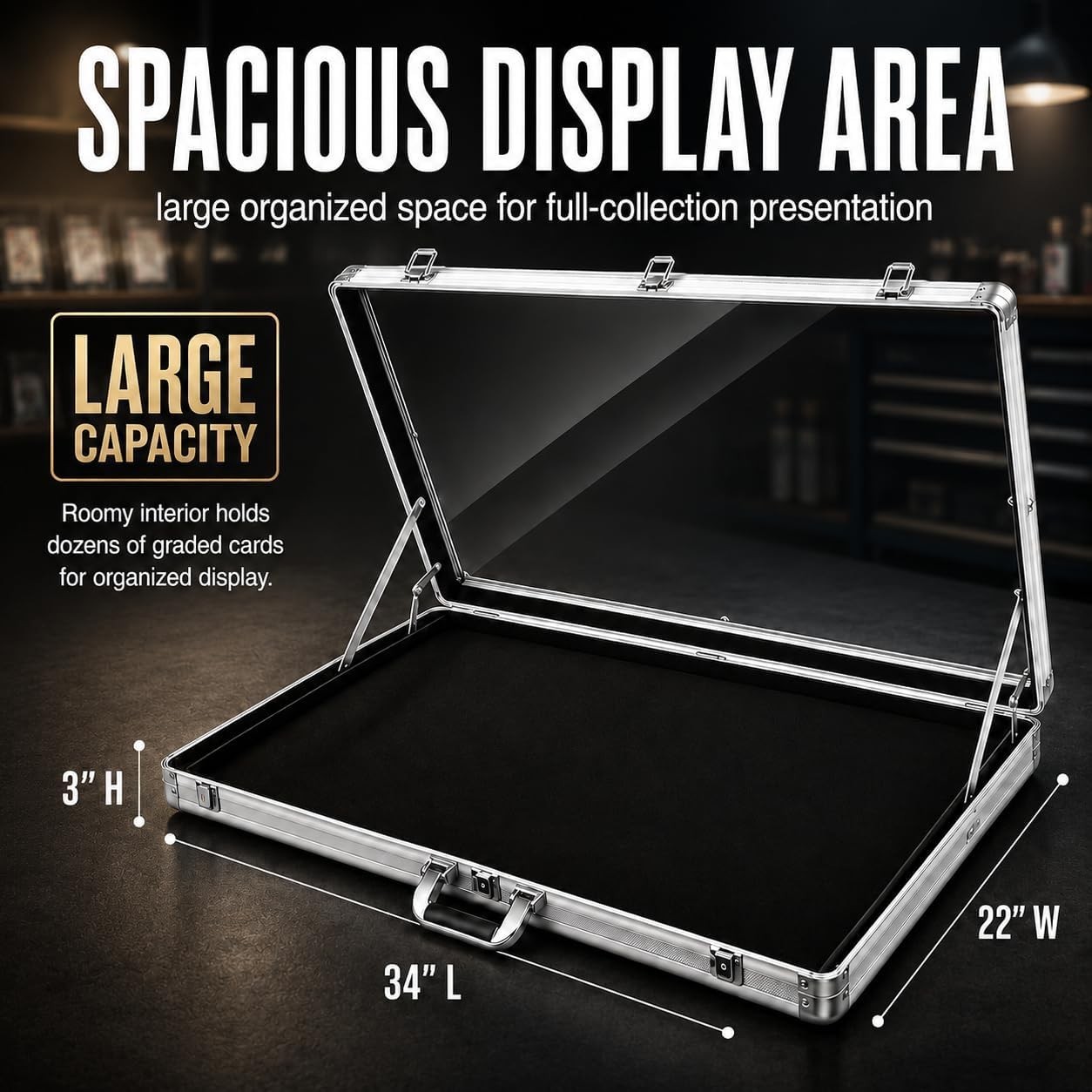 Card Show Display Case Large Aluminum 34″X22″ Lockable Trading Card Display