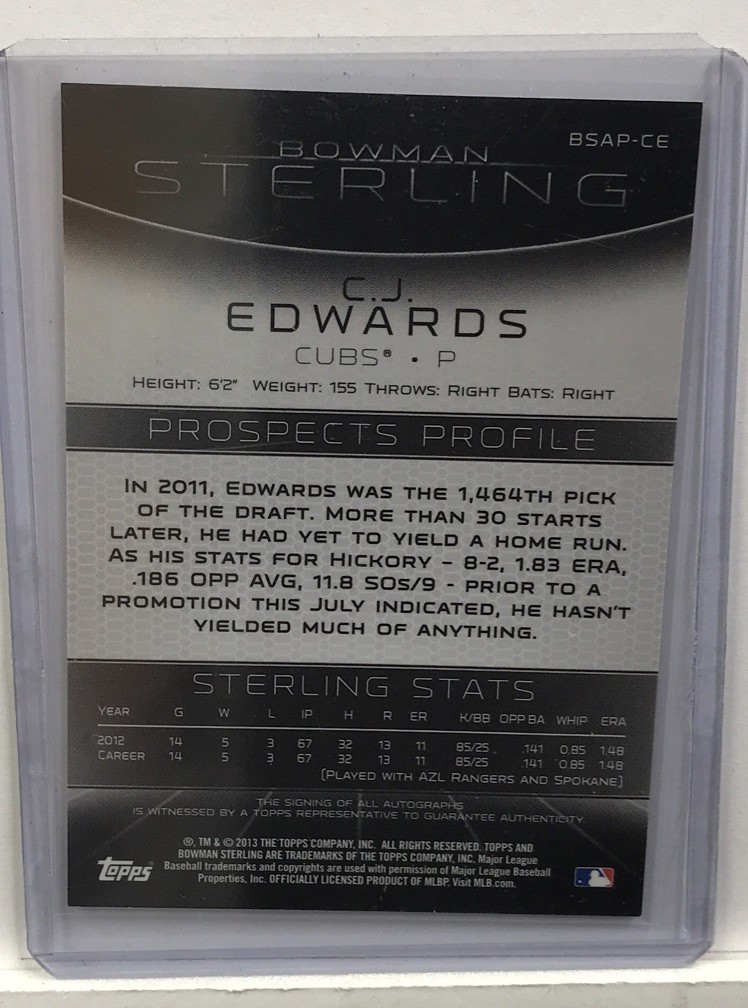 2013 Bowman Sterling #BSAP-CE C.J. Edwards Prospect Autographs