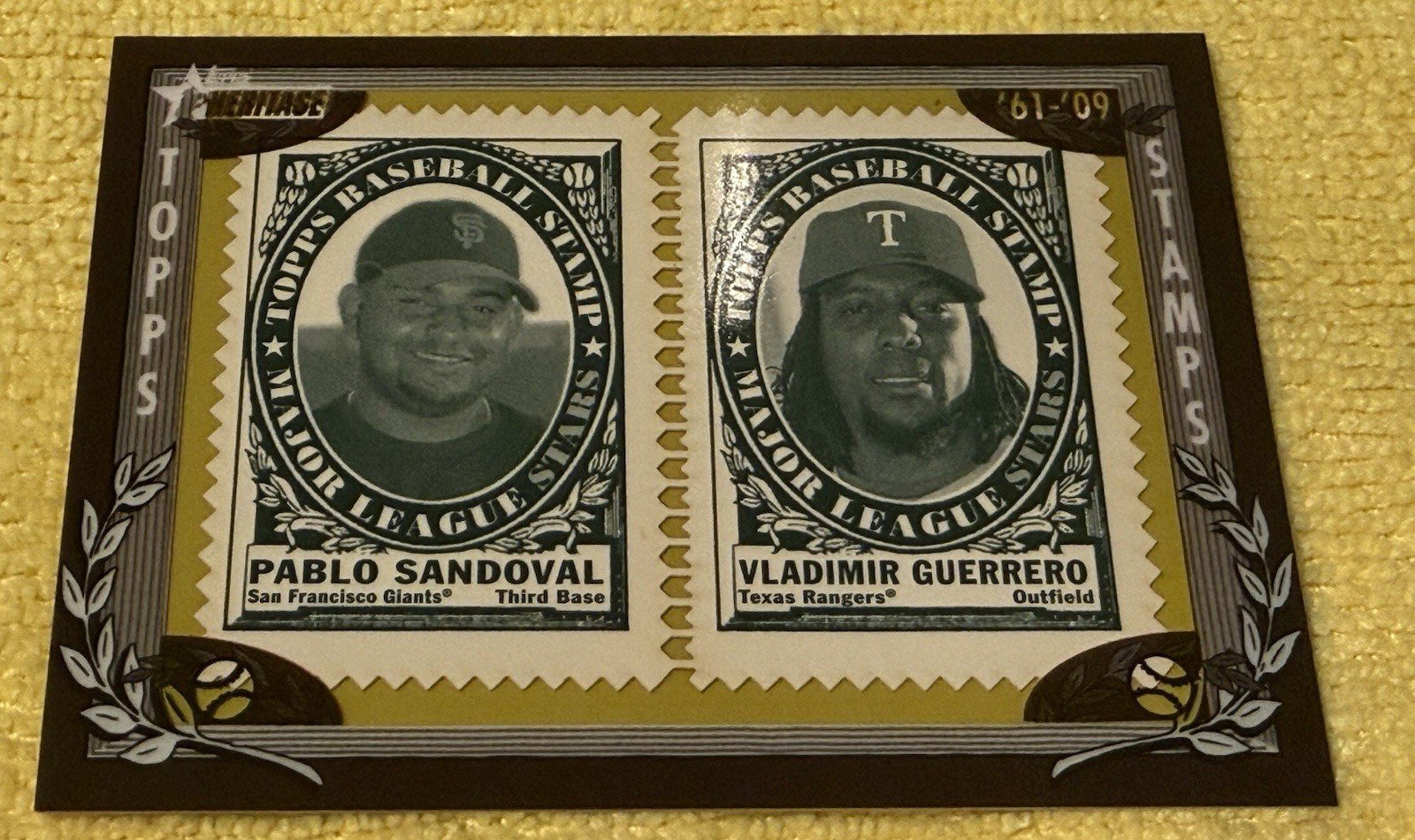 2010 Topps Heritage Pablo Sandoval/Vlad Guerrero Framed Dual Stamps #10/50