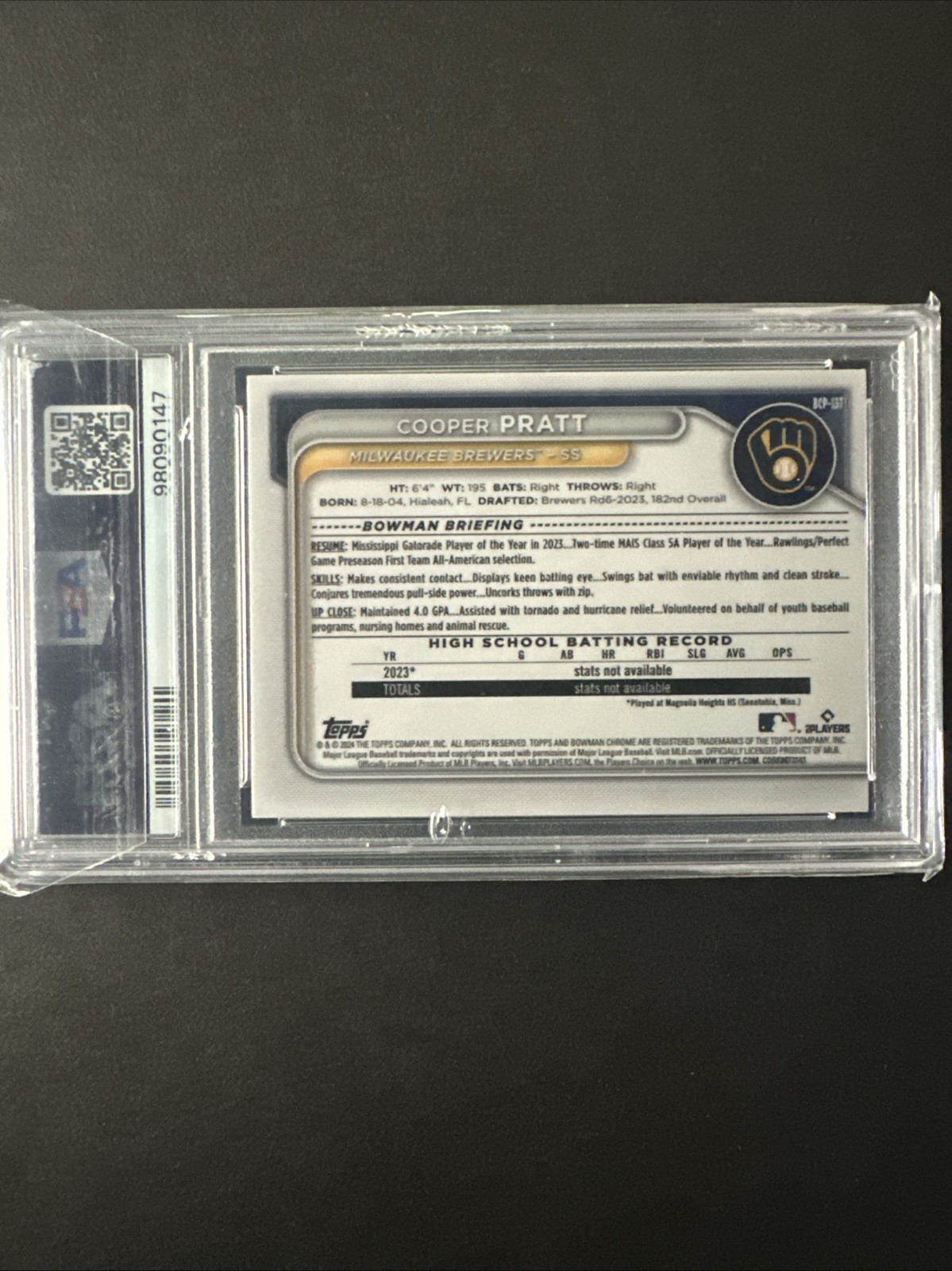 2024 Bowman Sapphire Edition – Chrome Prospects Cooper Pratt #BCP-137 Gold…