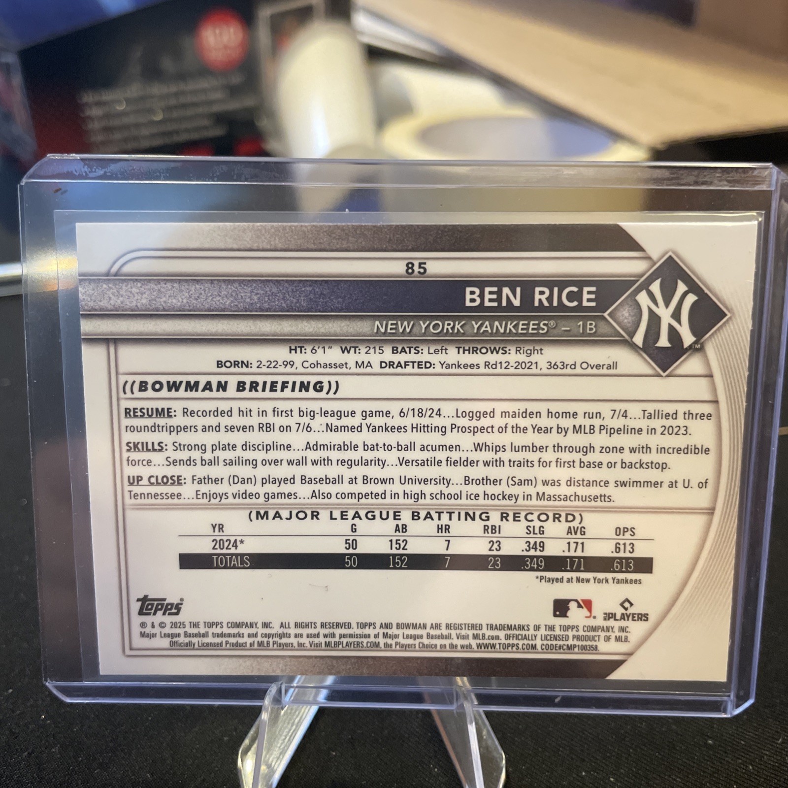 2025 Bowman – Rookie Red RC Variation Ben Rice #85 Sp Rookie Red Rc Chrome…