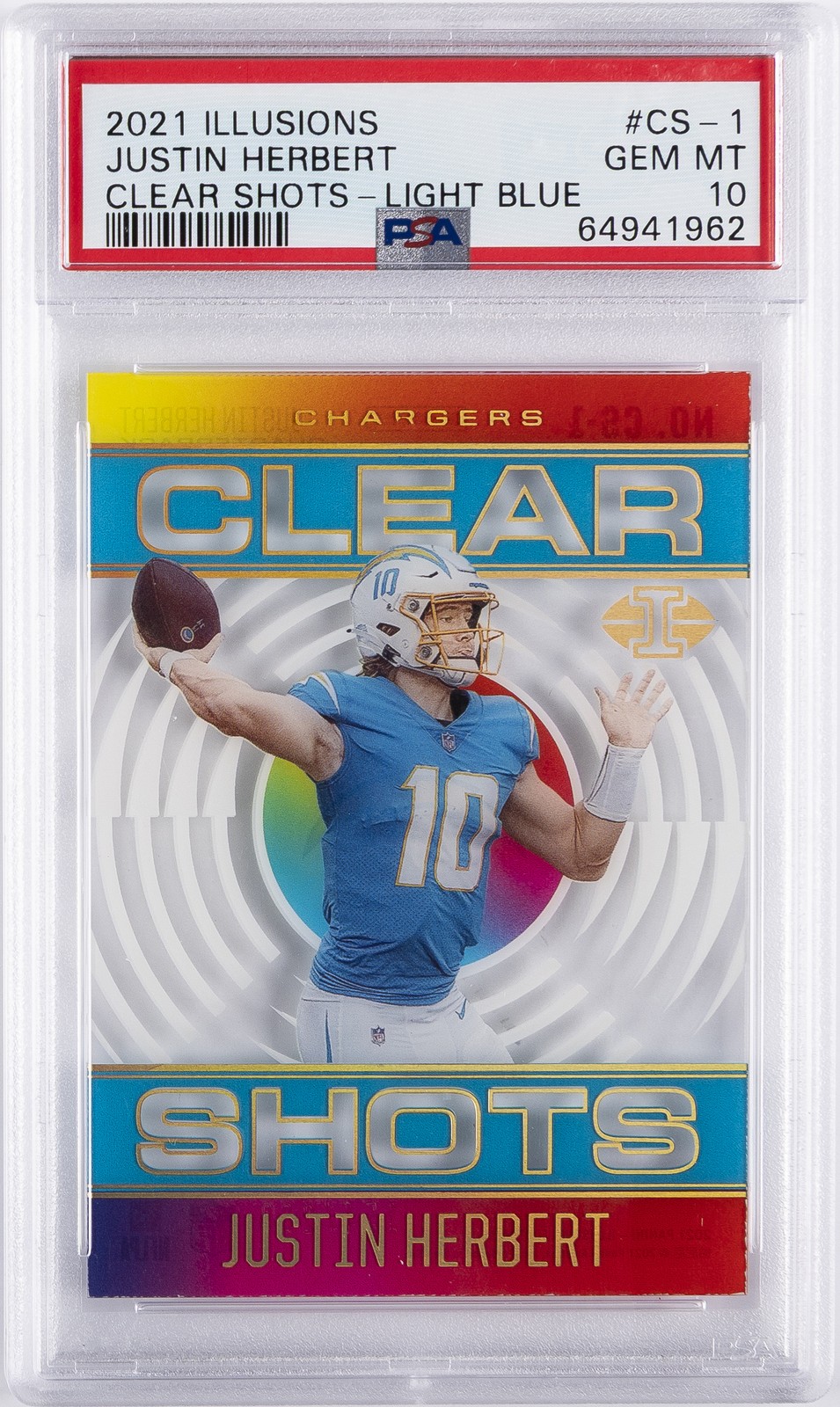 2021 PANINI ILLUSIONS CLEAR SHOTS LIGHT BLUE #CS-1 JUSTIN HERBERT 154/299 PSA 10