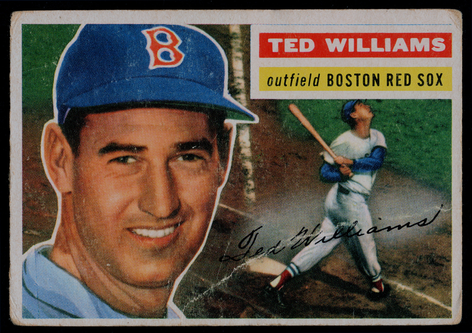 1956 Topps Ted Williams #5 Gray Back Baseball Card – Red Sox (Creased)