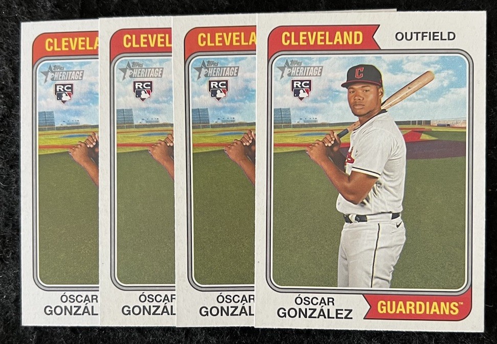 2023 Topps Heritage – #382 – Oscar Gonzalez – Guardians – RC – Lot Of 4 – NM/M