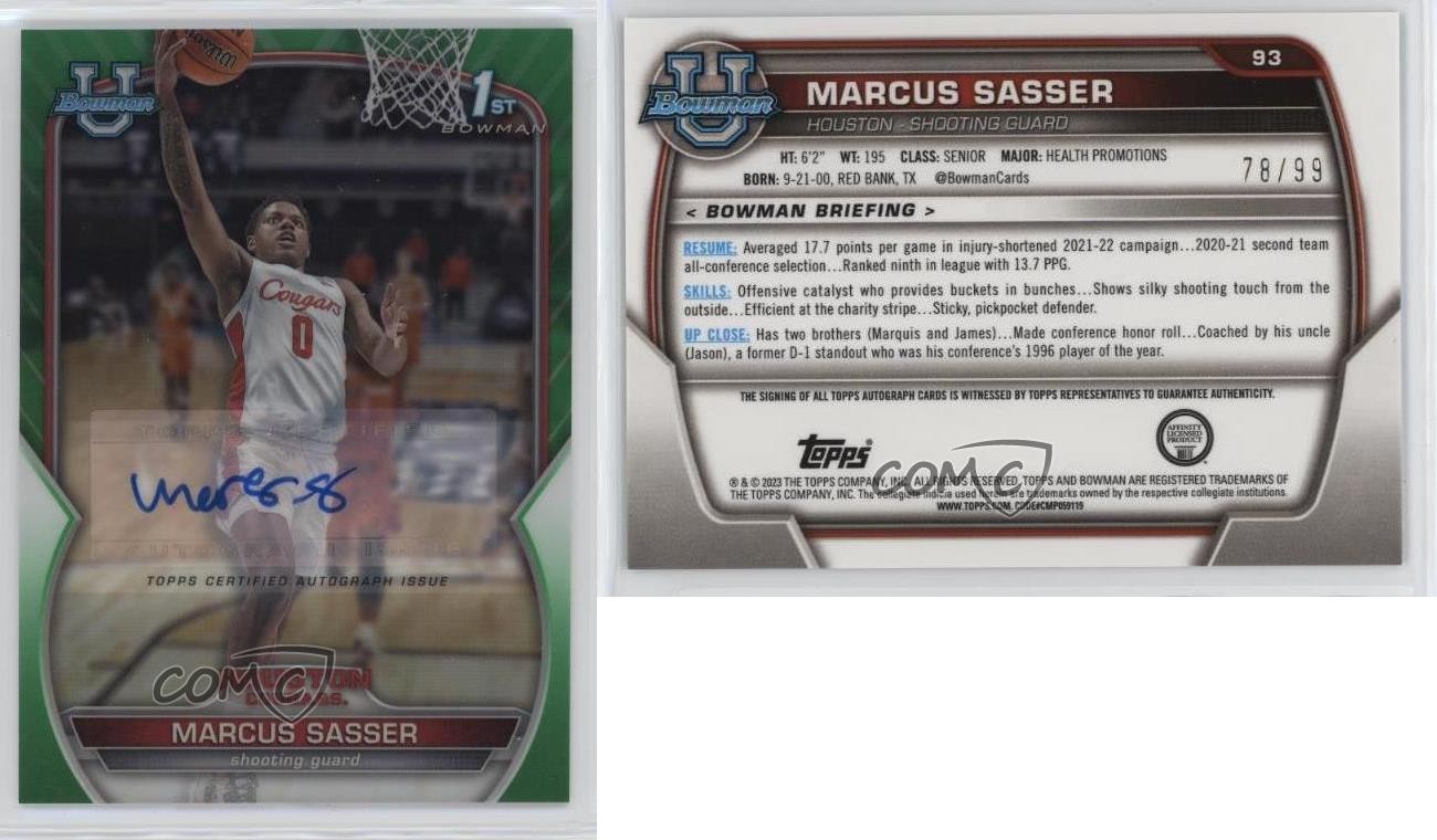 2022 Bowman U Chrome Prospect Green Refractor 78/99 Marcus Sasser #93 Auto 10tb