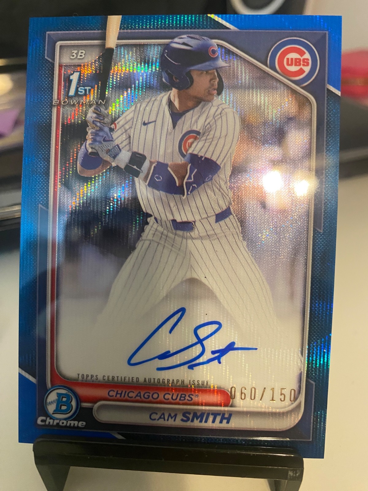 Cam Smith 2024 Bowman Draft #CPA-CS 1st Bowman Blue Wave Auto /150 Cubs