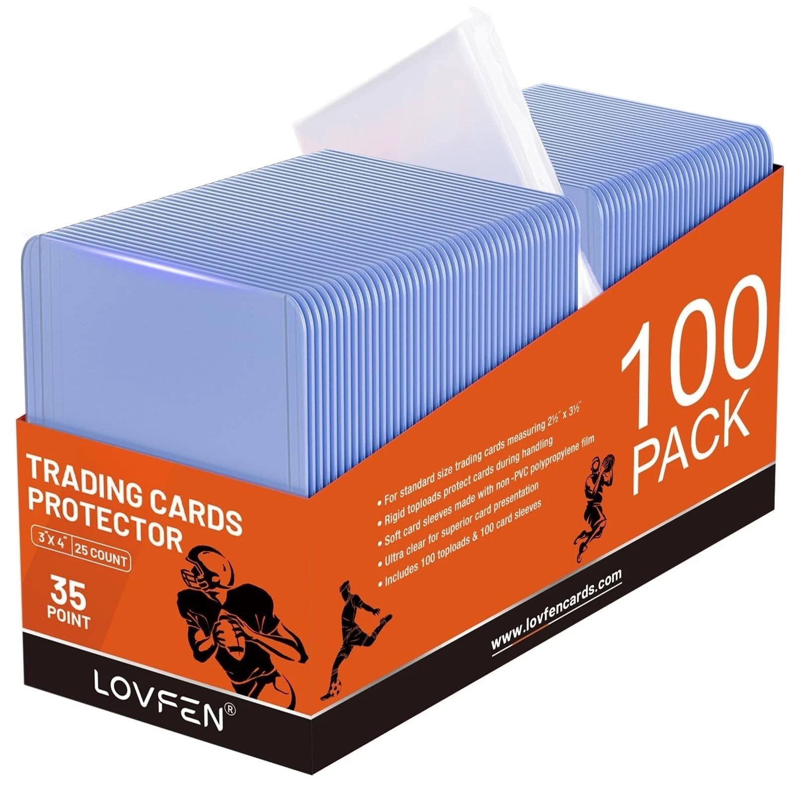 LOVFEN 100 Toploaders & 100 Penny Sleeves 35PT Card Protectors Set