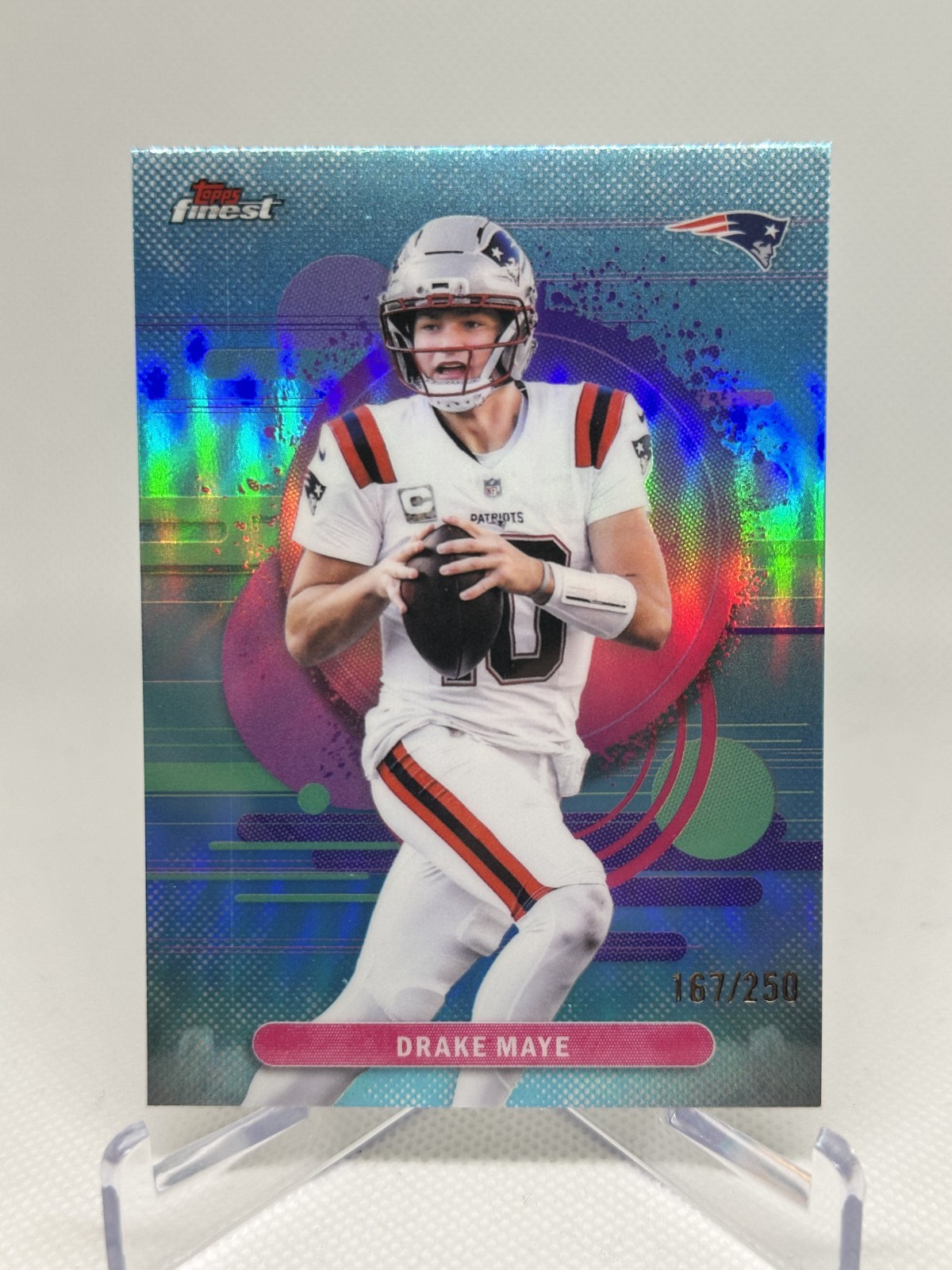 2025 Topps Finest Drake Maye Sky Blue Refractor /250 New England Patriots