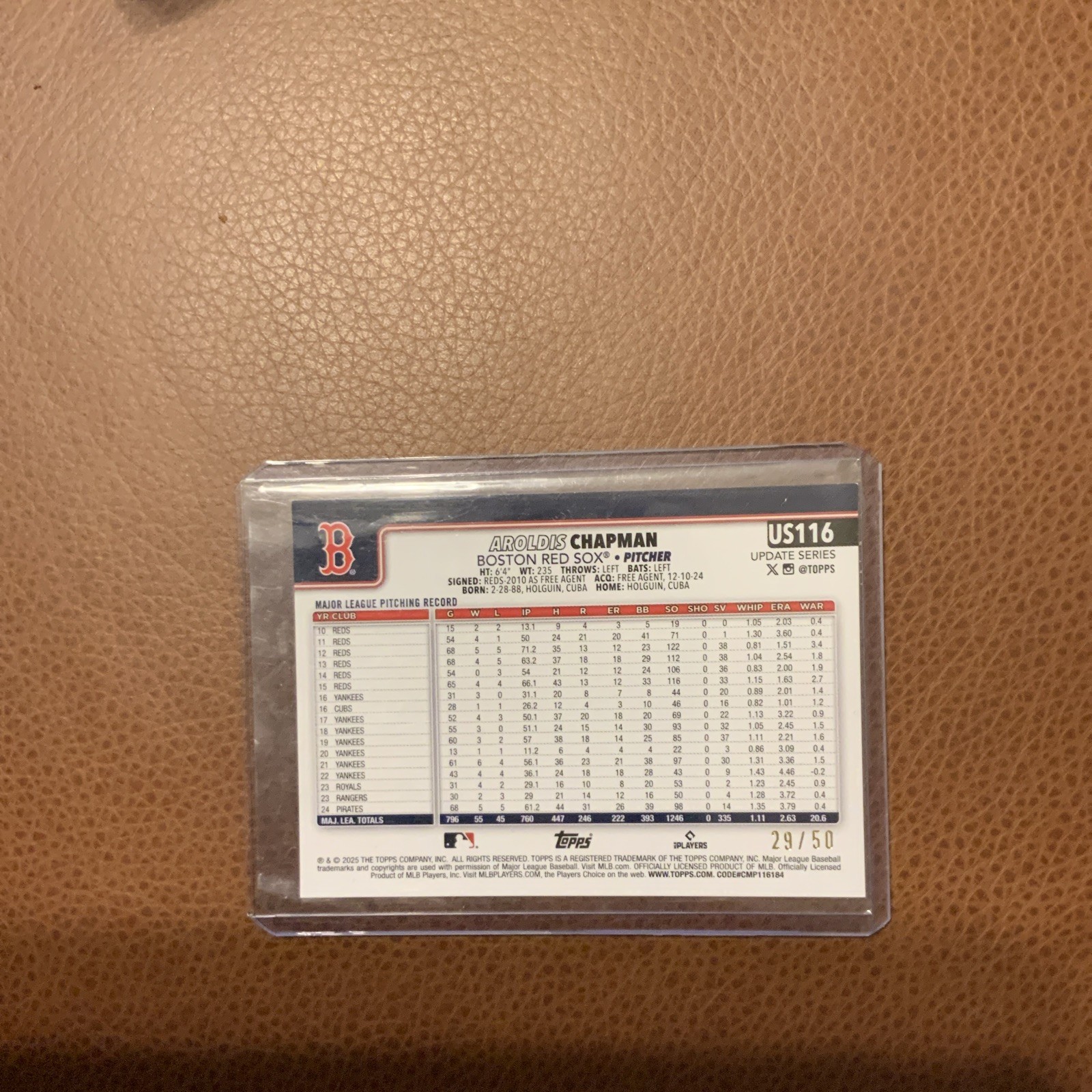 2025 Topps Update Series Aroldis Chapman #US116 Canvas /50