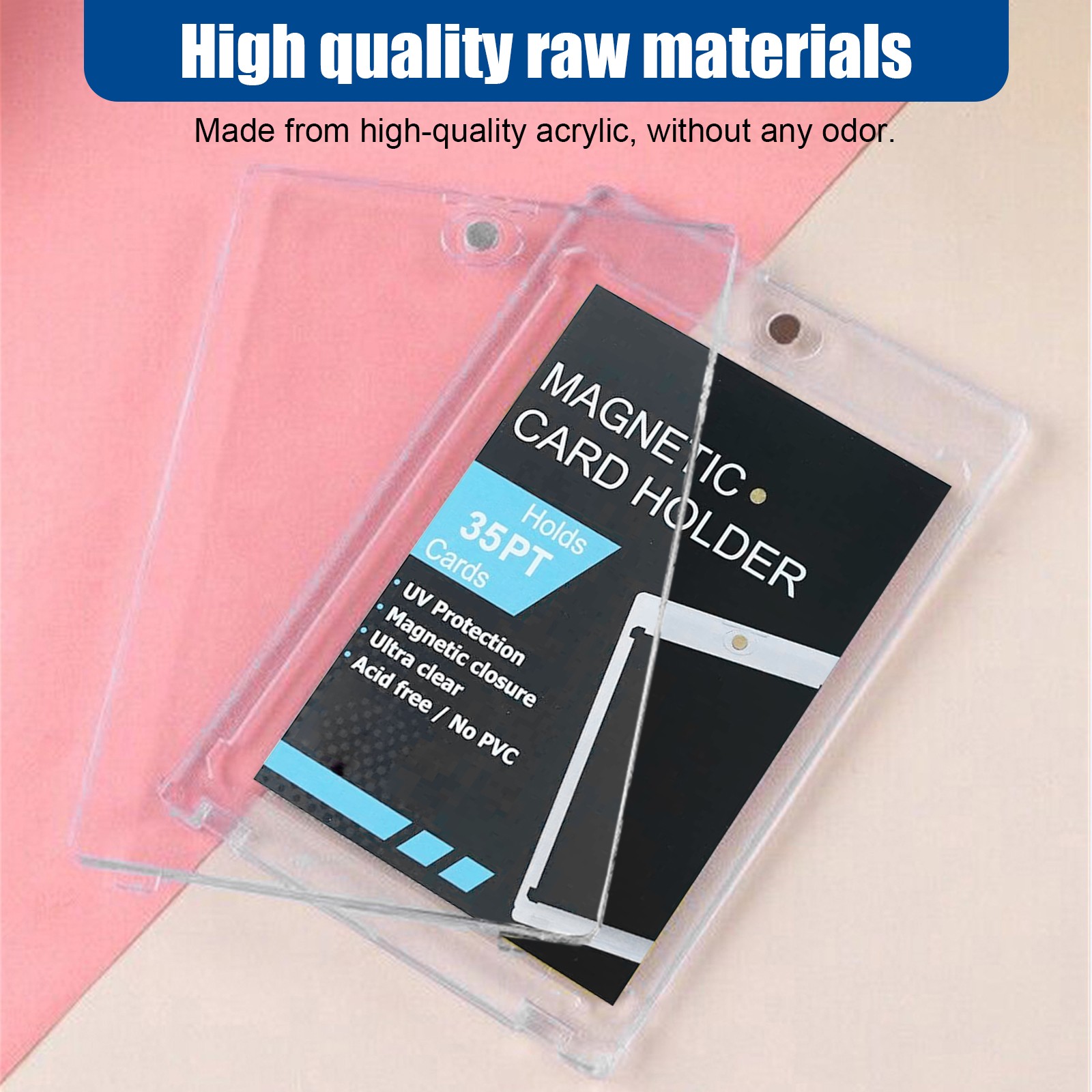 5PACK Magnetic Trading Card Holder 35PT Hard Case Protector + Display Stand
