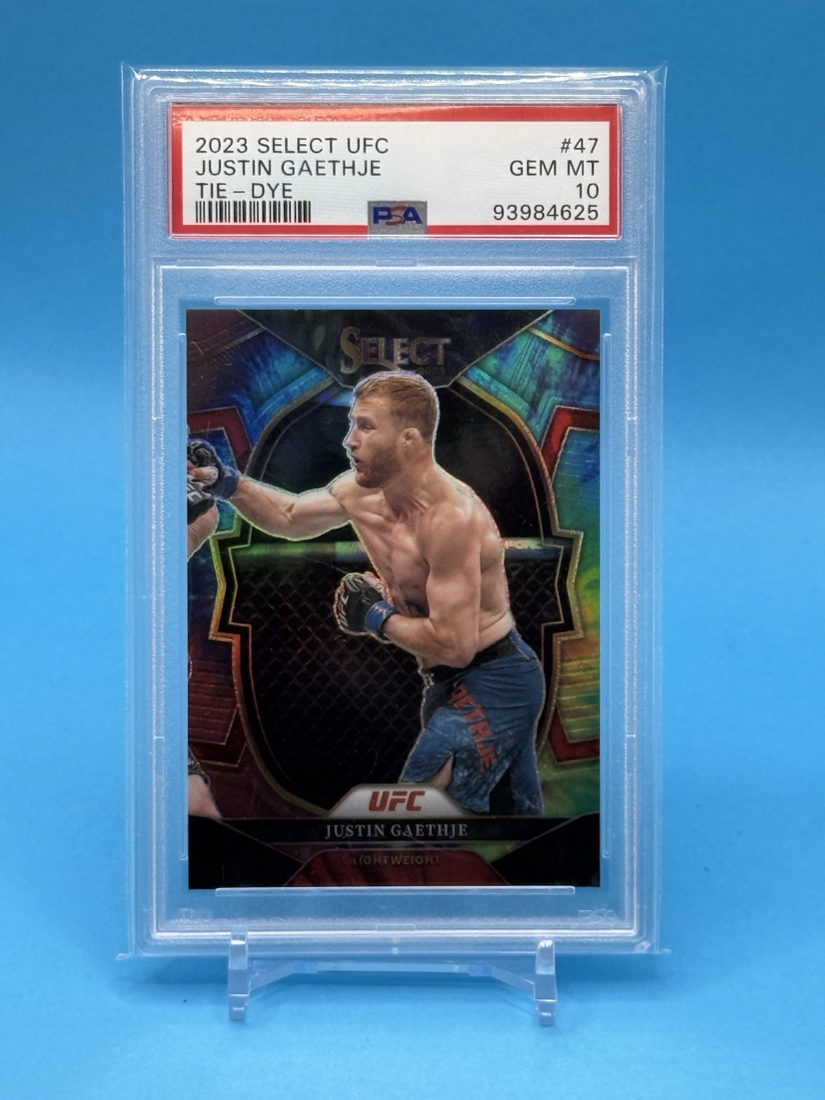 2023 Panini UFC Select JUSTIN GAETHJE Tie Dye Prizm #10/25 – PSA 10