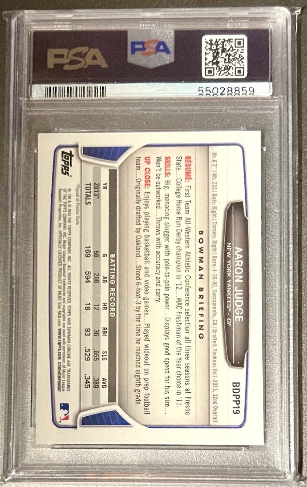 2013 Bowman Chrome 1st Aaron Judge Draft Picks & Prospects PSA 10 #BDPP19 RC
