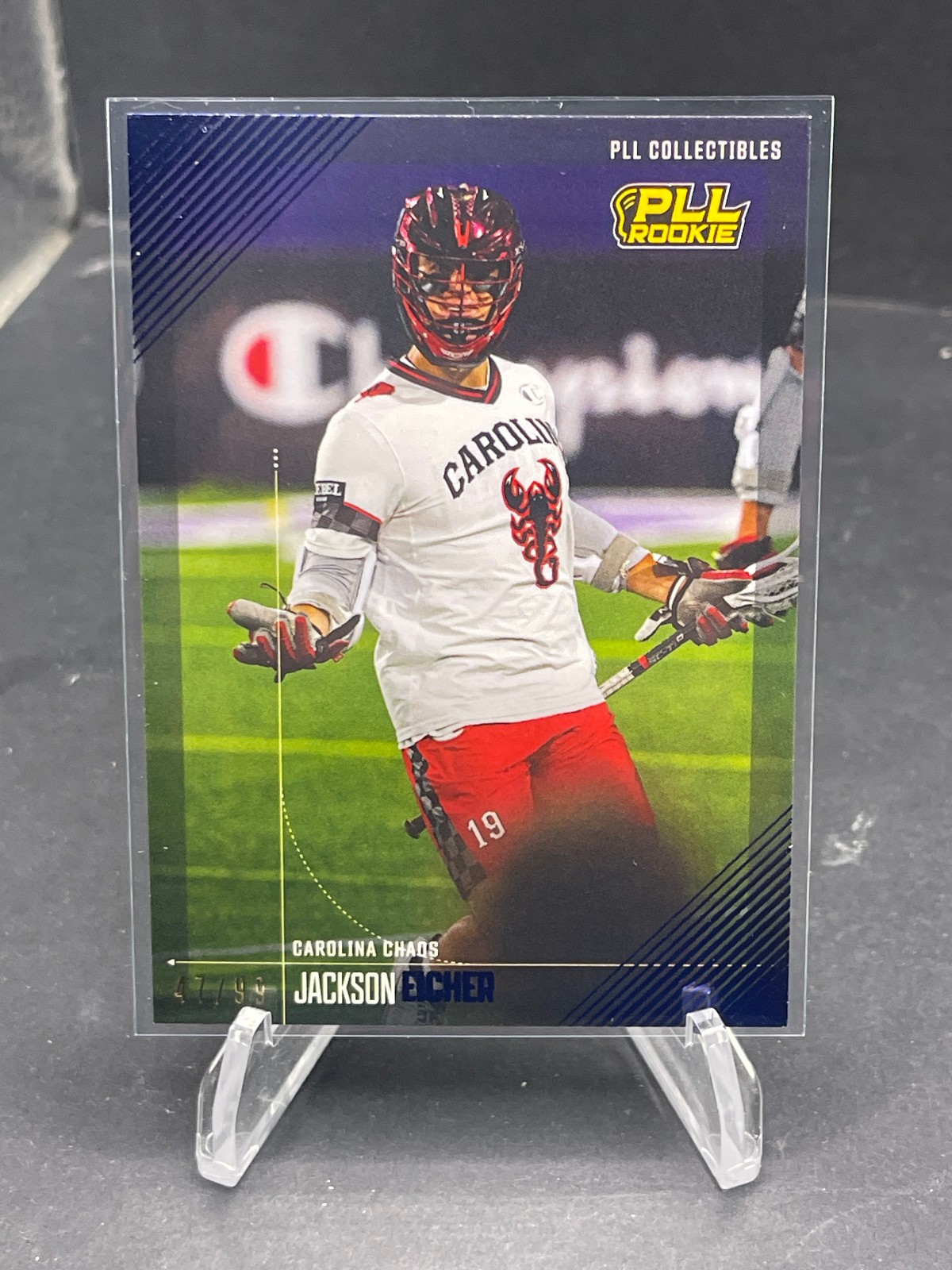 2026 PLL FIELDSIDE II JACKSON EICHER BLUE FOIL STAMPED RC SSP #47, SN 53/99 SSP