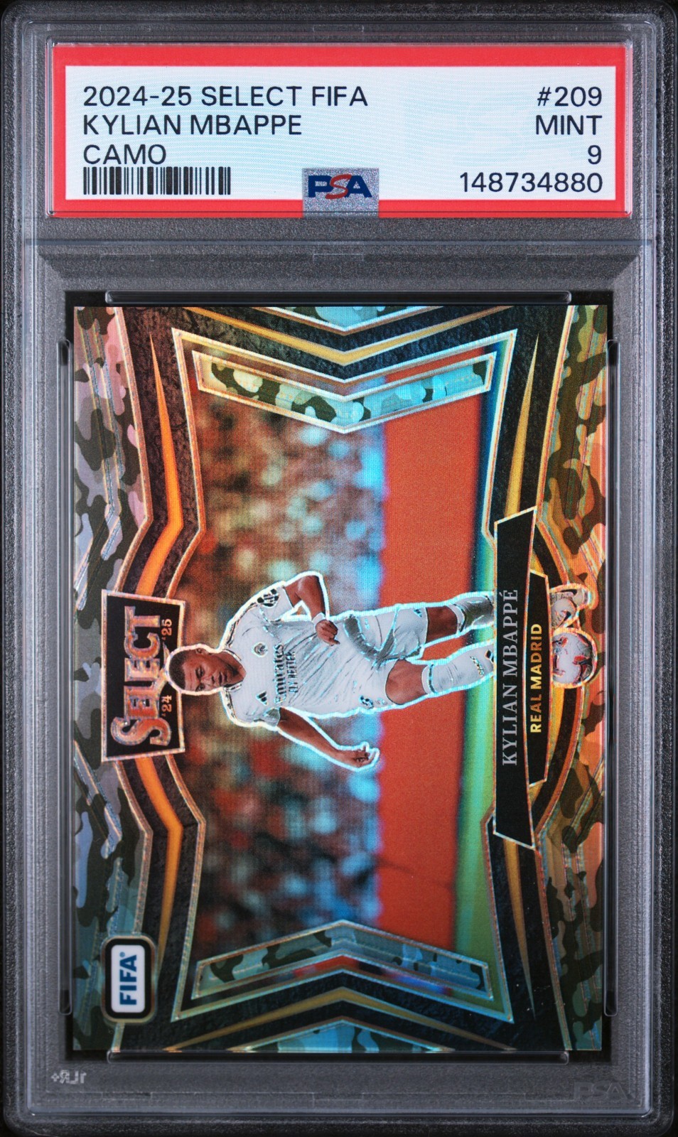 2024-25 Select Fifa Kylian Mbappe Camo /135 Field Level PSA 9