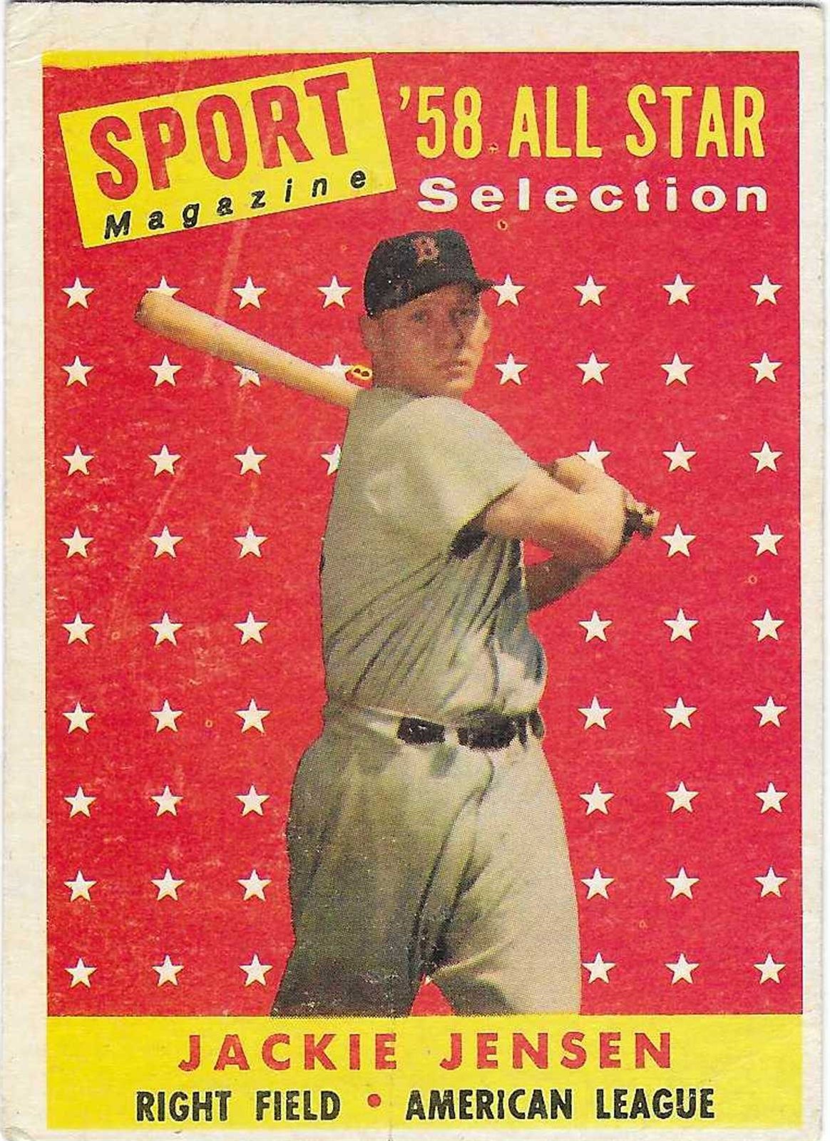1958 TOPPS – #489 JACKIE JENSEN ALL STAR (RED SOX)!! GREAT CARD!!
