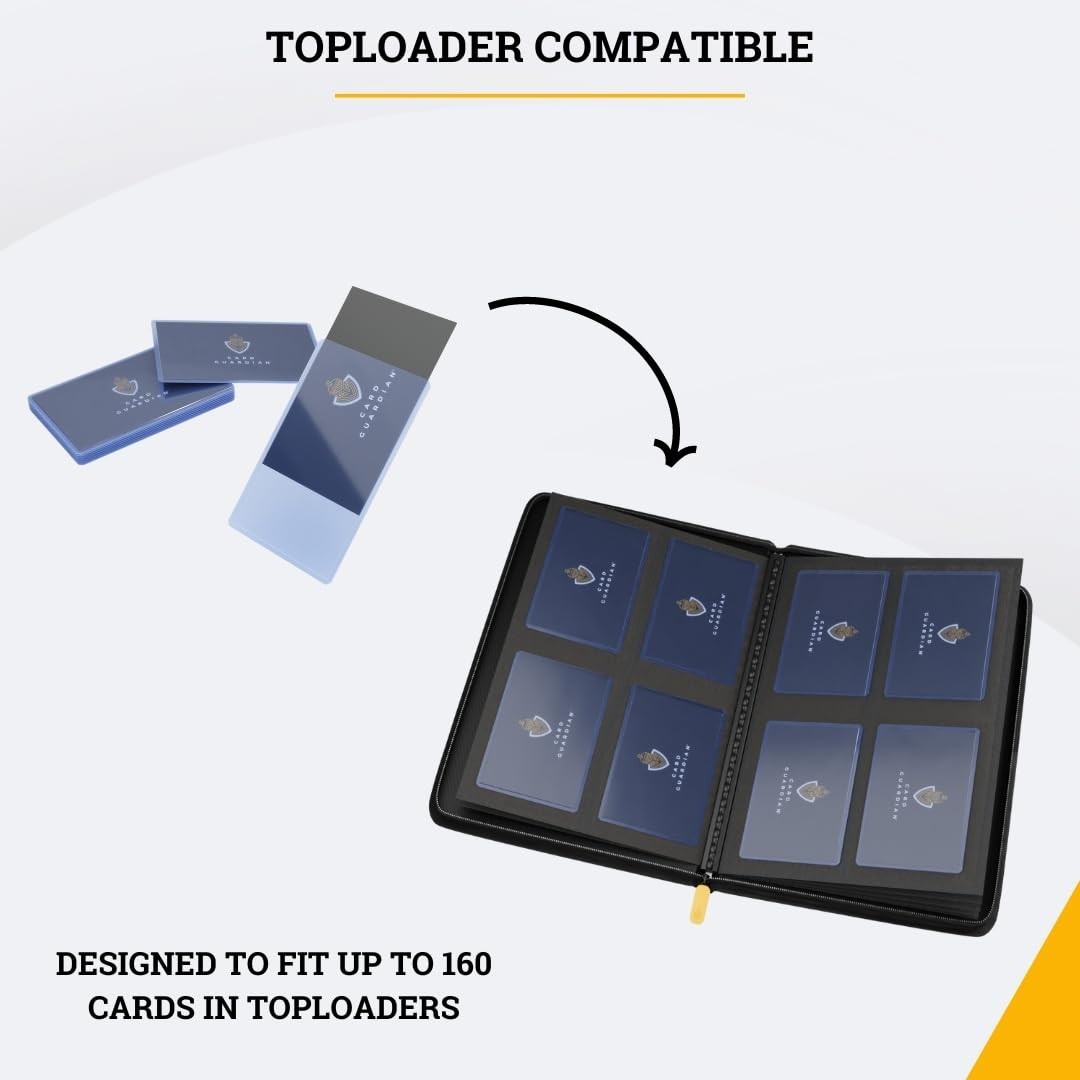 4 Pocket Toploader Binder with Zipper for 160 Cards – Side Loaded Sports & TCG C