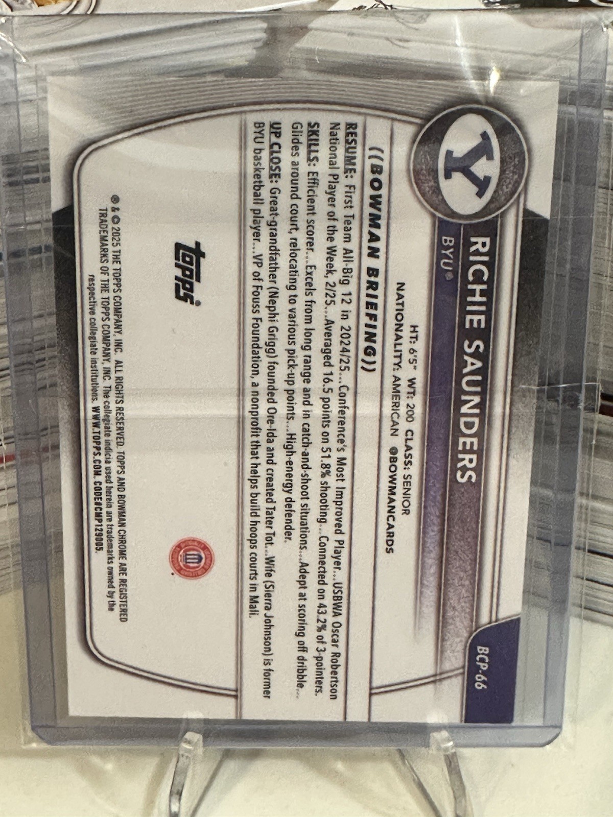 2025-26 Bowman – Chrome Prospects Richie Saunders #BCP-66 Purple Refractor /250