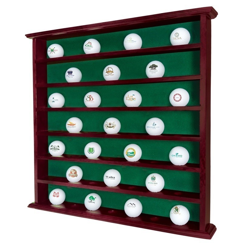 Golf Ball Display Rack Holds 49 Balls Wall Mount Tabletop W/ Brass Emblem New