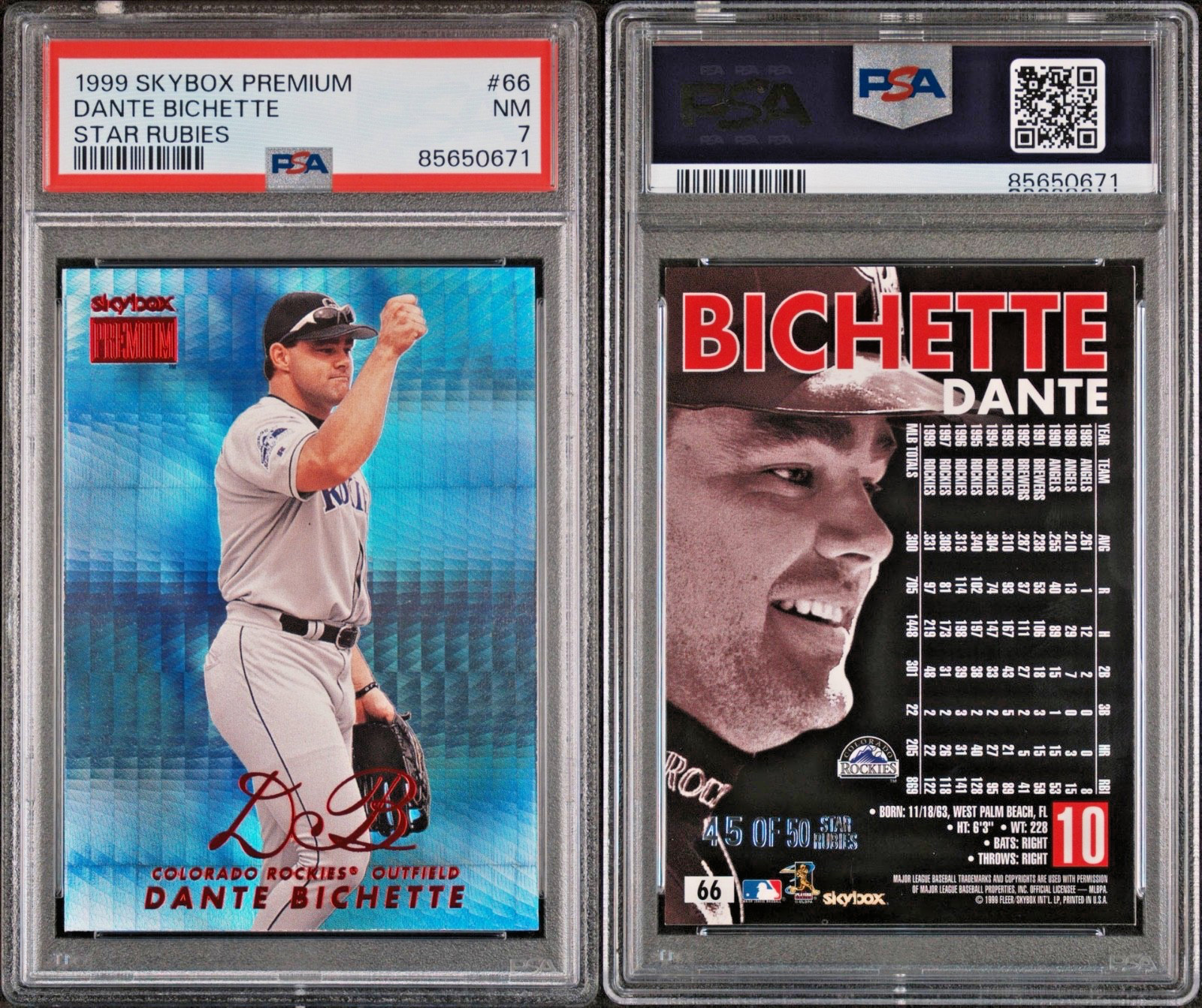 DANTE BICHETTE 1999 Skybox Premium Star Rubies 45/50 PSA 7 (pop 2 : 0 higher)