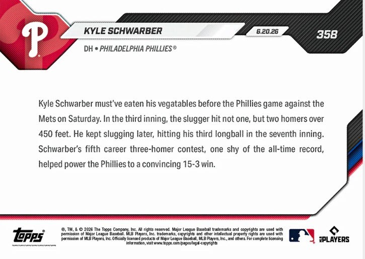 Kyle Schwarber 2026 MLB TOPPS NOW 358 Presale