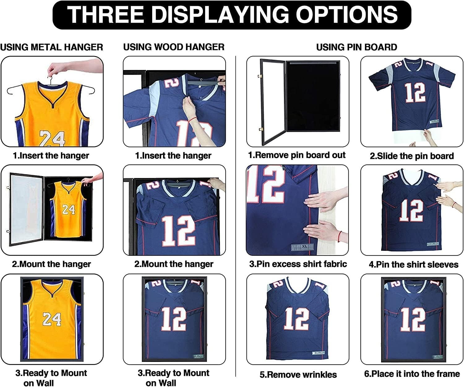 Jersey Display Case 3 Pack Large Shadow Box Lockable UV Protection Black Frame