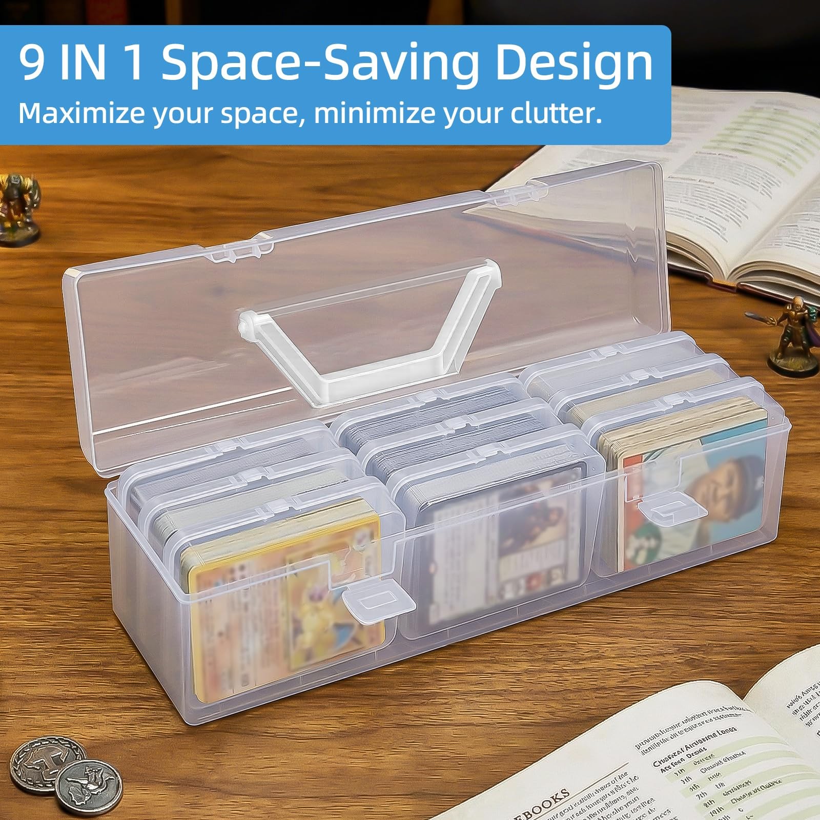 Trading Card Storage Box with 9 Individual Card Cases, Large Capacity Card Ga…