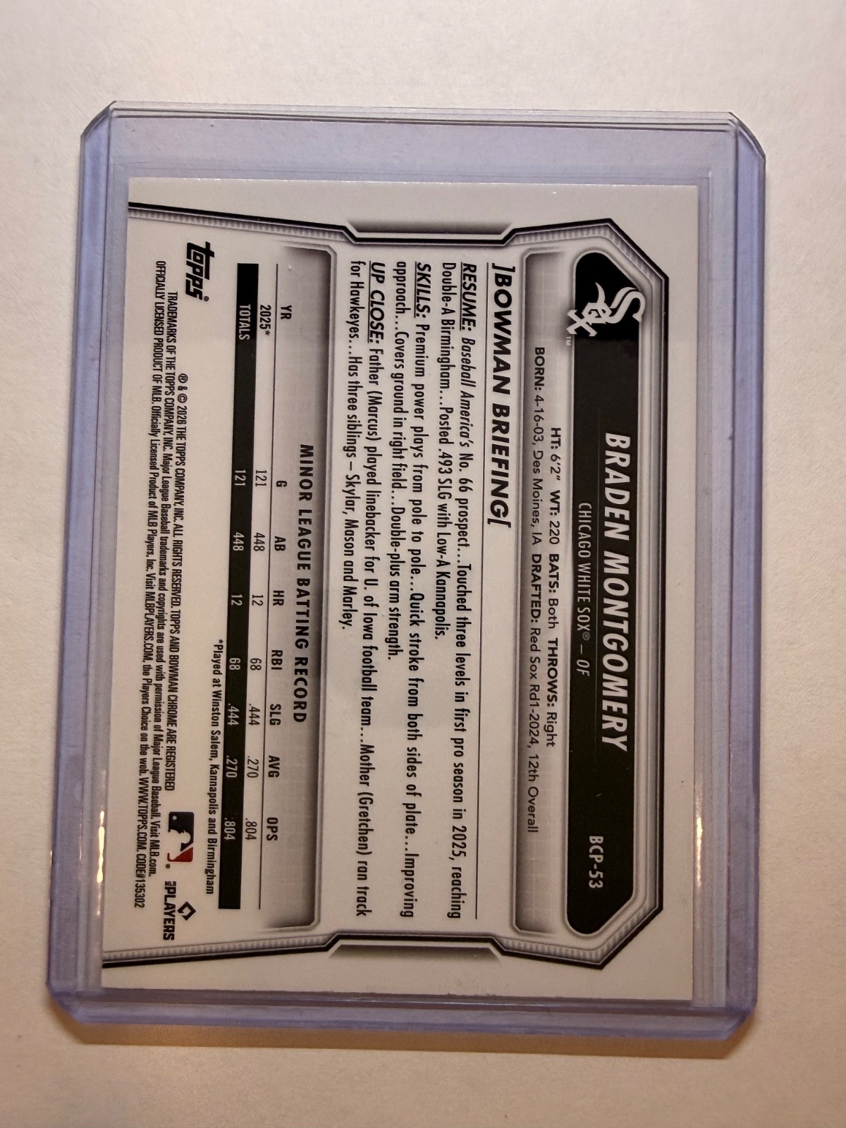 BRADEN MONTGOMERY 2026 Bowman Chrome #BCP-53 Purple Raywave Refractor #/250 CWS