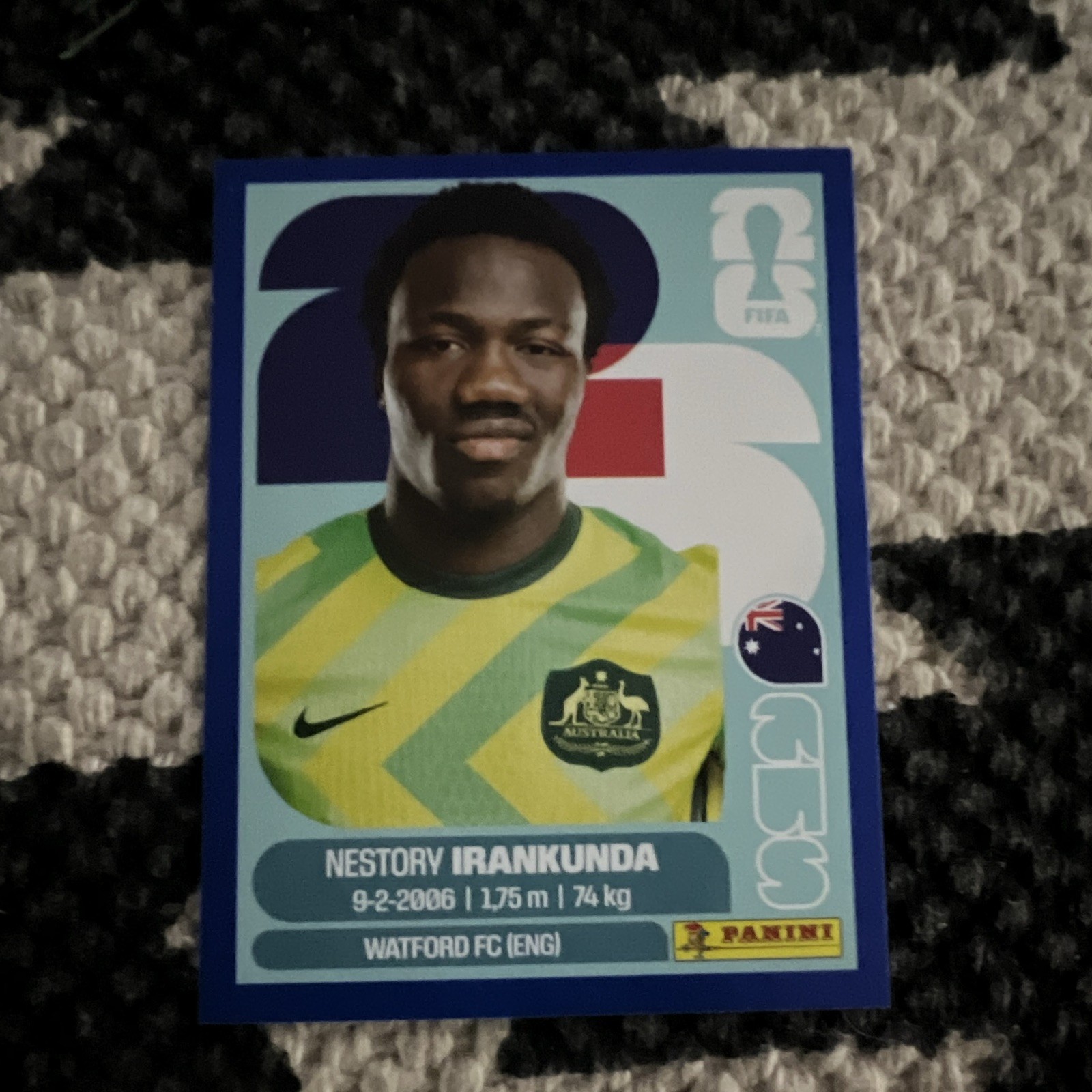 BLUE World Cup 2026 Sticker Panini AUS 19 Nestory Irankunda Australia Watford FC