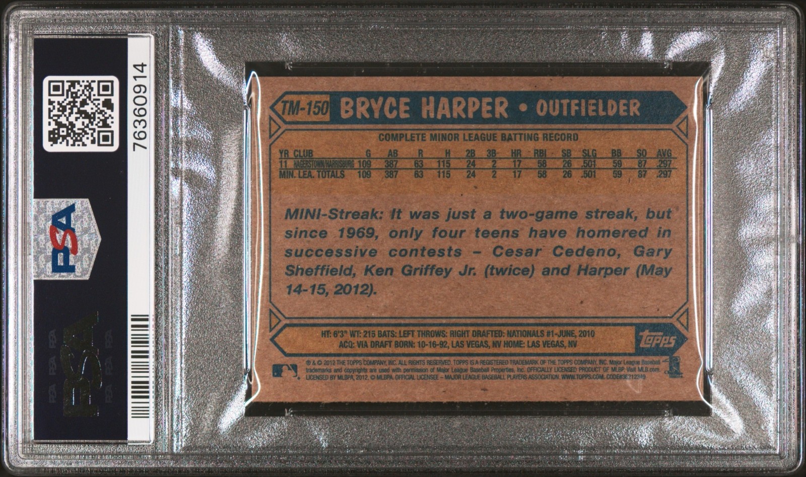 2012 Topps Update 🔥BRYCE HARPER🔥 1987 Minis Rookie PSA 9 🌟 Mint