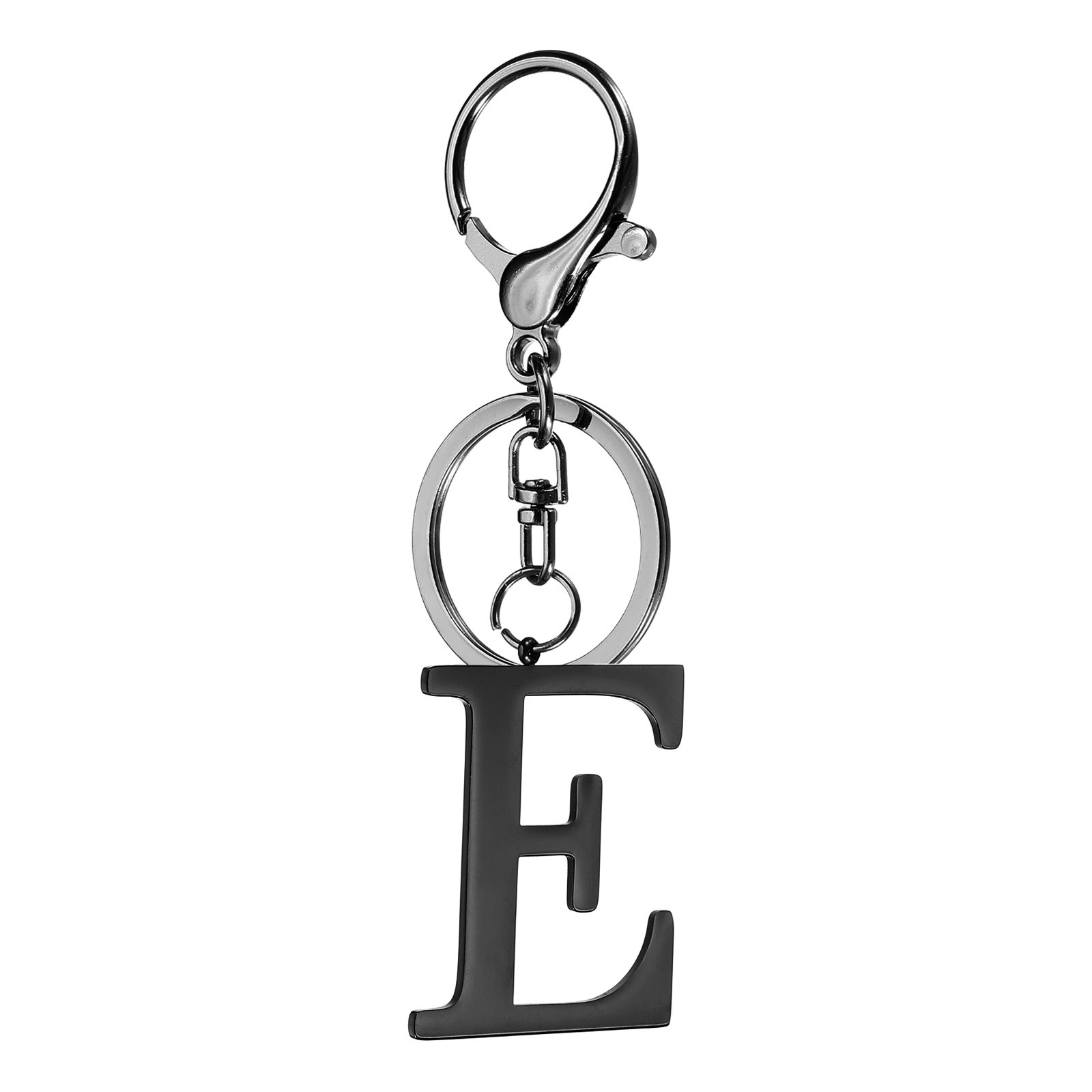 Initial Letter Keychain, 1PCS Key Chain Stainless Steel, Black ( Letter E)