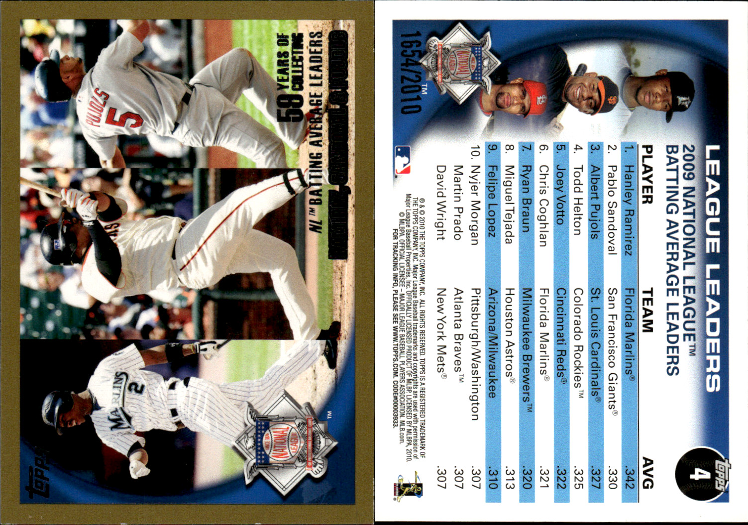 2010 Topps Series 1 – Gold Parallels /2010 (#1-330) ~ Choose Your Card