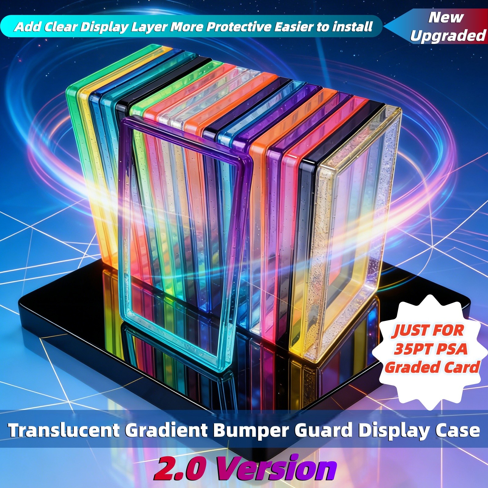 1/5/10pcs Gradient Bumper Guard Case for 35PT PSA Graded Card Slab W/ Back Panel