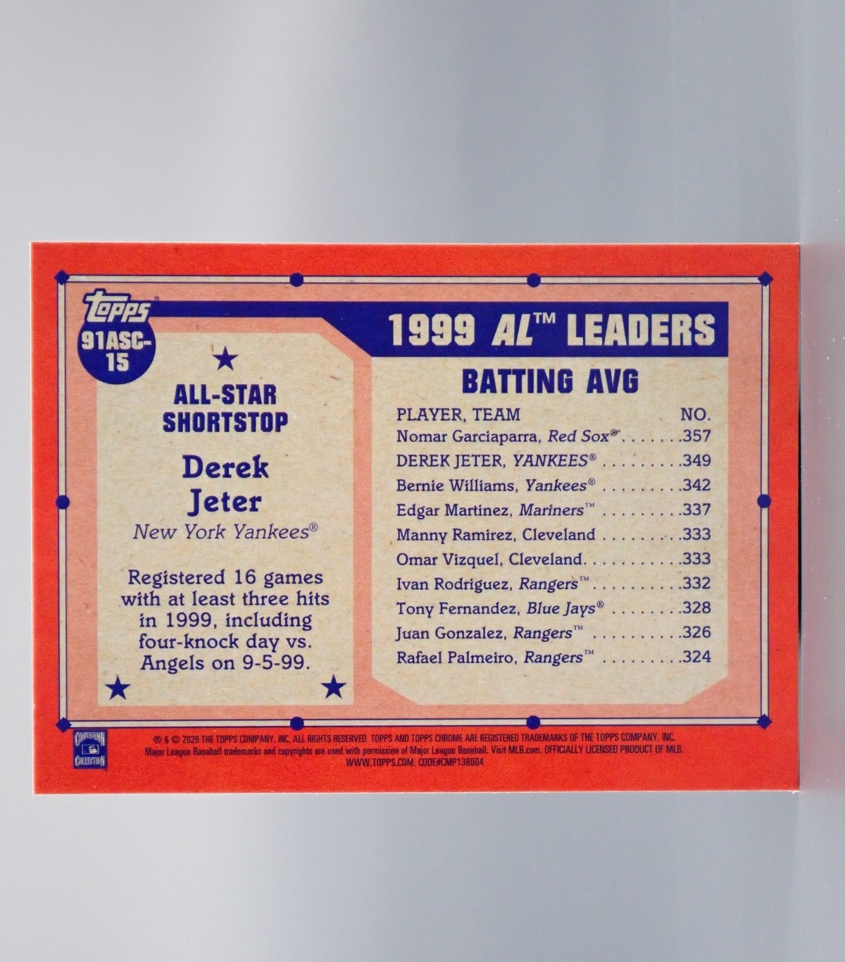 2026 Topps Series 2 Baseball Derek Jeter 1991 Topps All Stars Mojo 91ASC-15