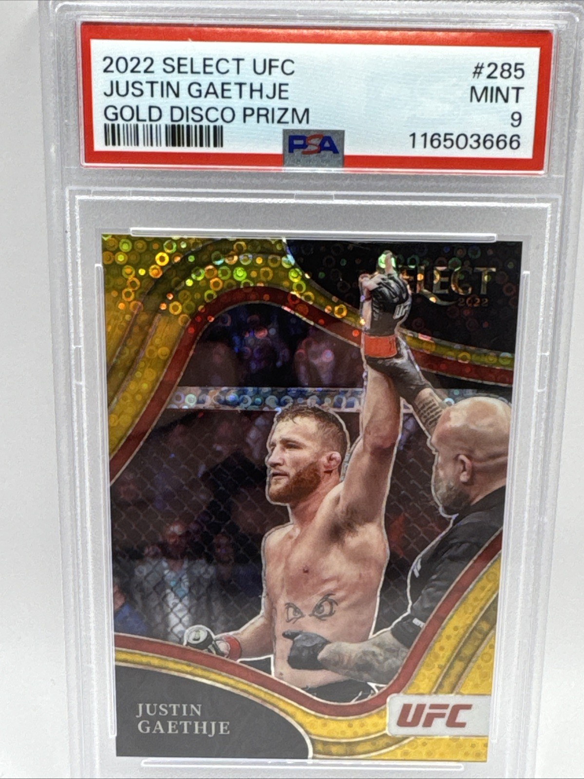 Justin Gaethje 2022 Select Gold Disco 7/10 PSA-9 UFC- S-225