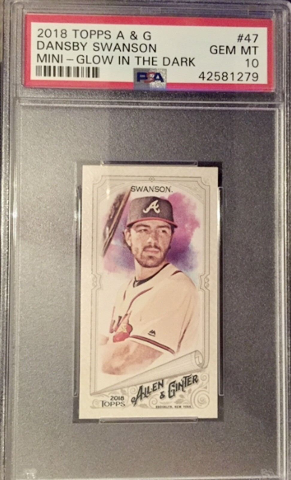 PSA 10 2018 Topps A&G Dansby Swanson Glow in the Dark Mini SSP Chicago Cubs read
