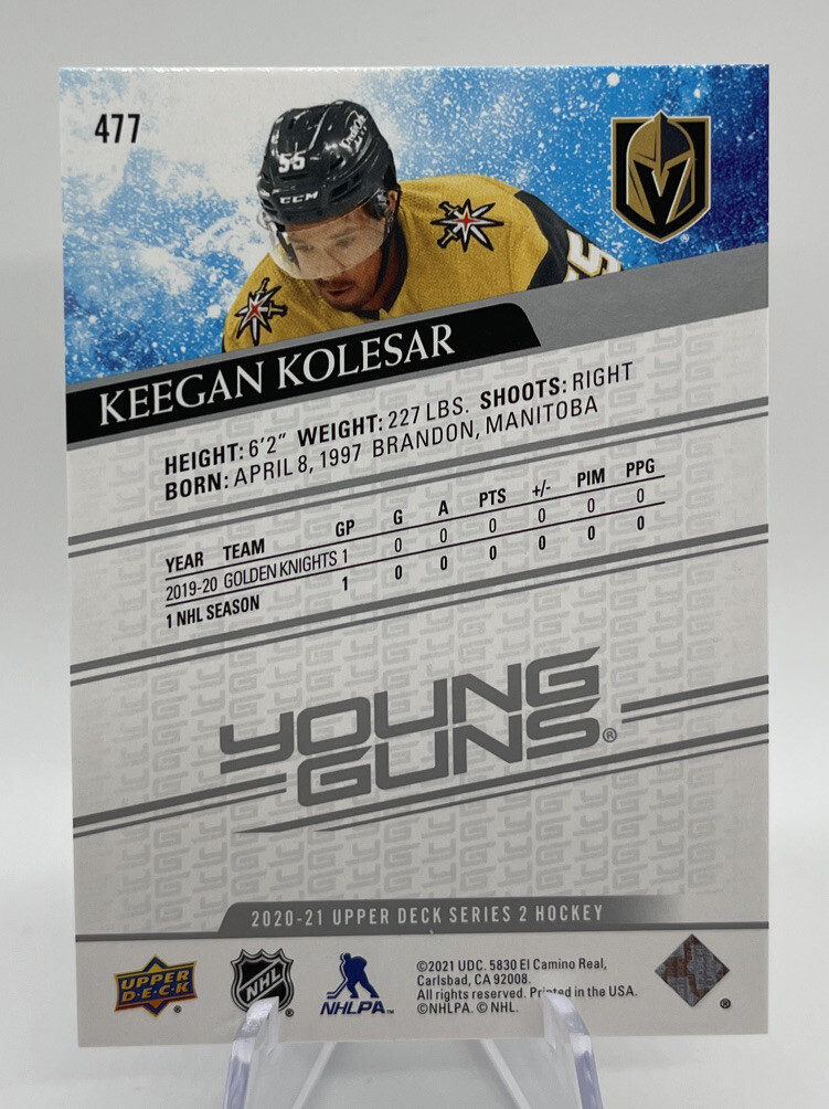 2020-21 Upper Deck Young Guns Keegan Kolesar #477 Rookie RC Vegas Golden Knights