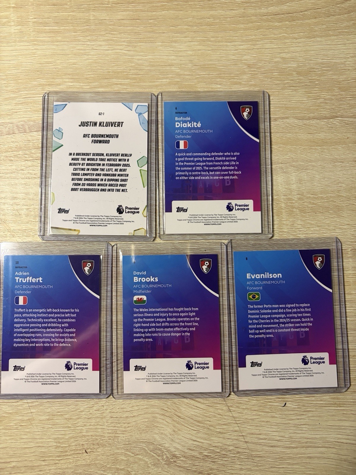 Topps Chrome Premier League AFC Bournemouth Refractor and Numbered Lot 5 2025-26