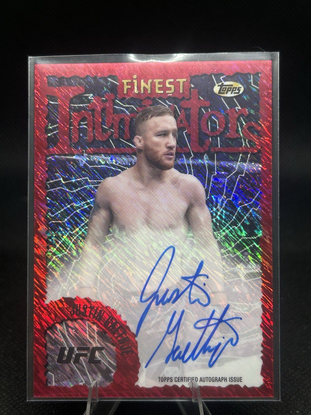 2024 Topps Finest UFC #IA-JGA Justin Gaethje Intimidators Red Shimmer Auto