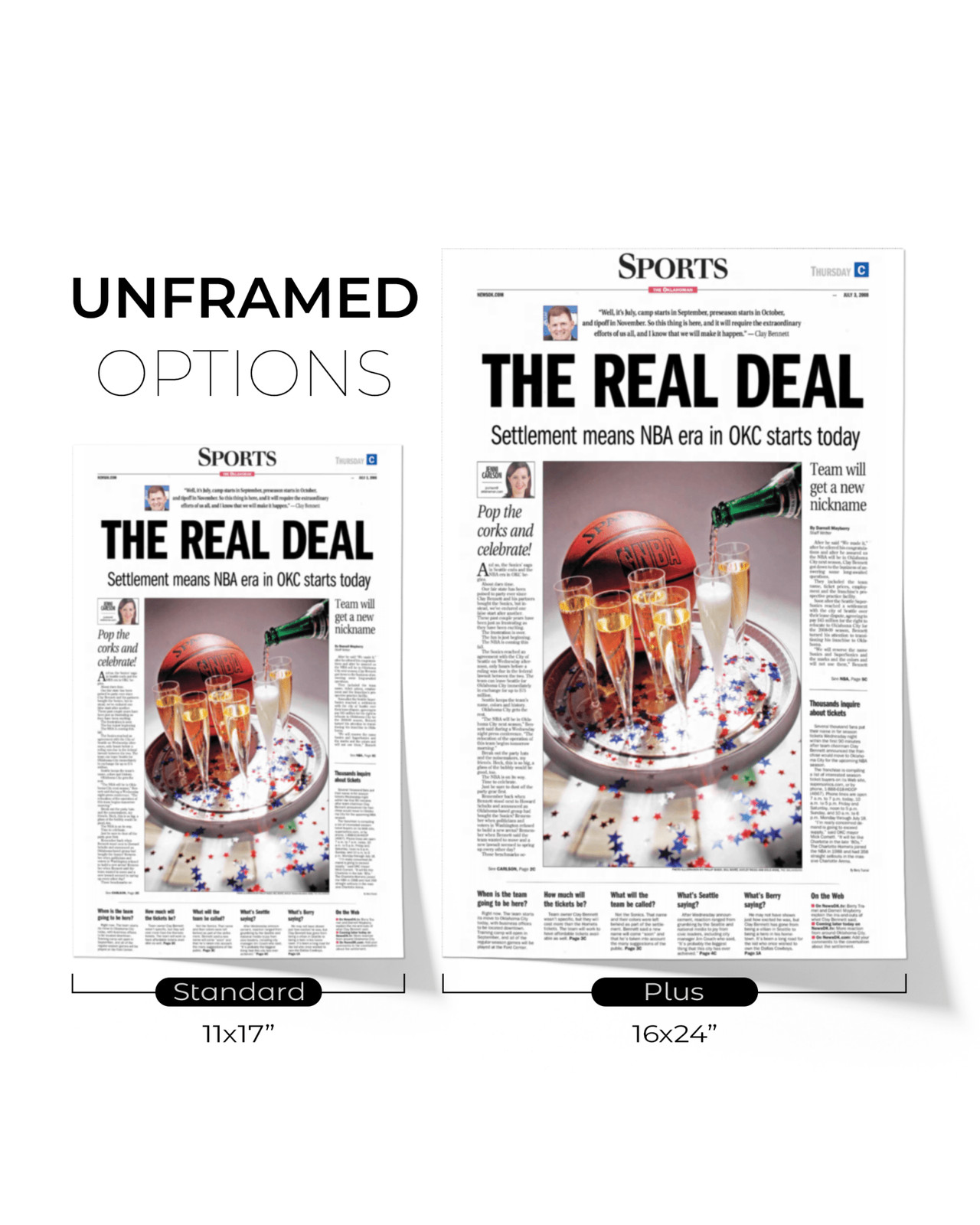 2008 Oklahoma City Thunder NBA Arrival “The Real Deal” – Framed Newspaper